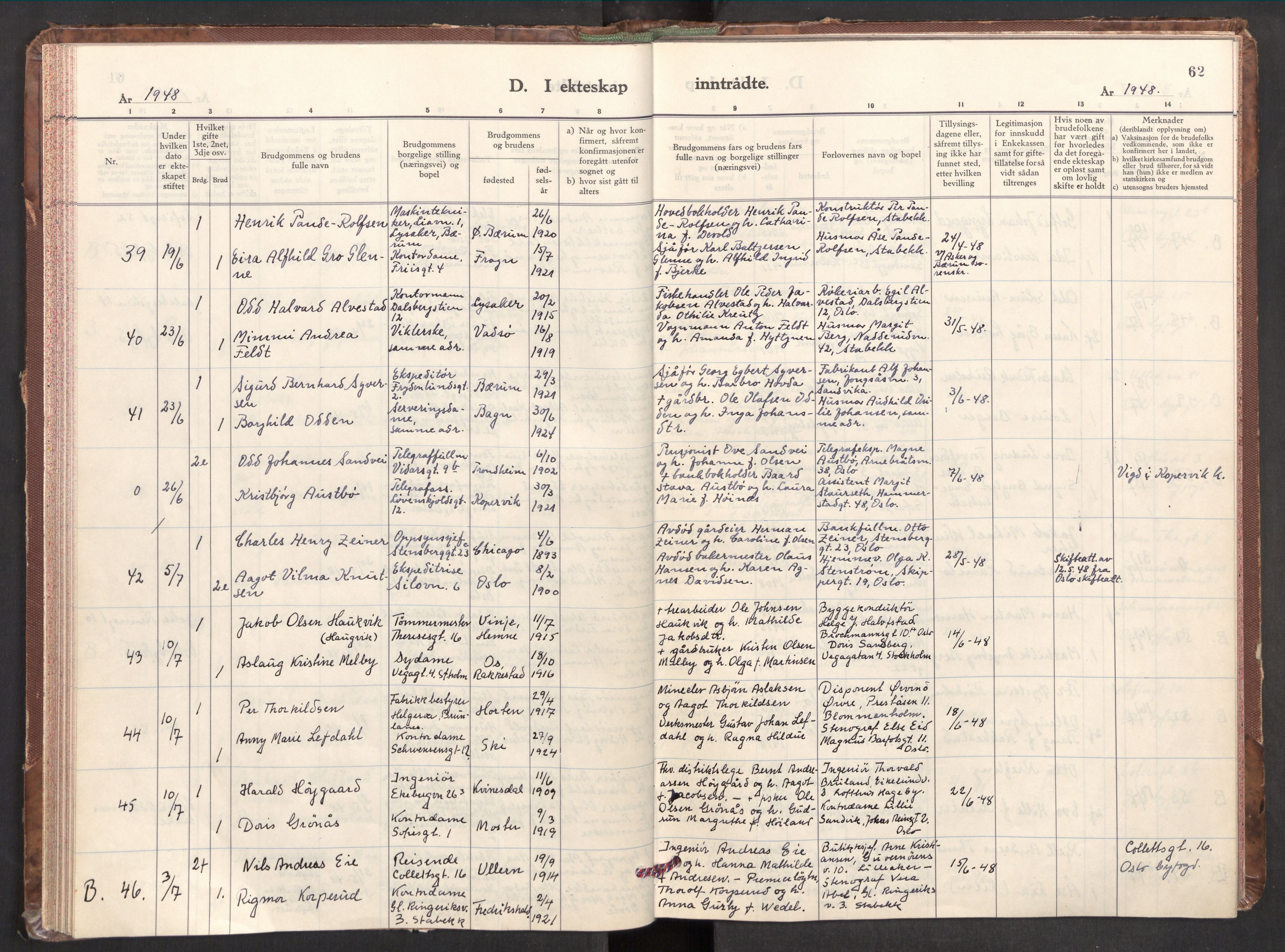 Markus prestekontor Kirkebøker, AV/SAO-A-10830/F/L0005: Parish register (official) no. 5, 1942-1960, p. 62