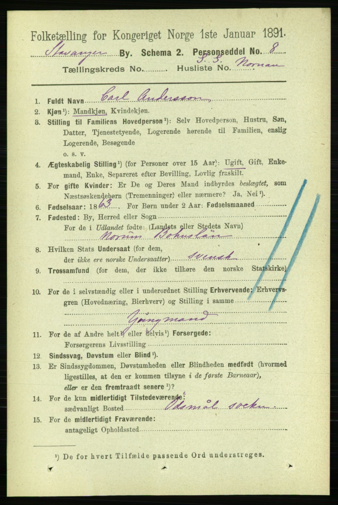 RA, 1891 census for 1103 Stavanger, 1891, p. 29884