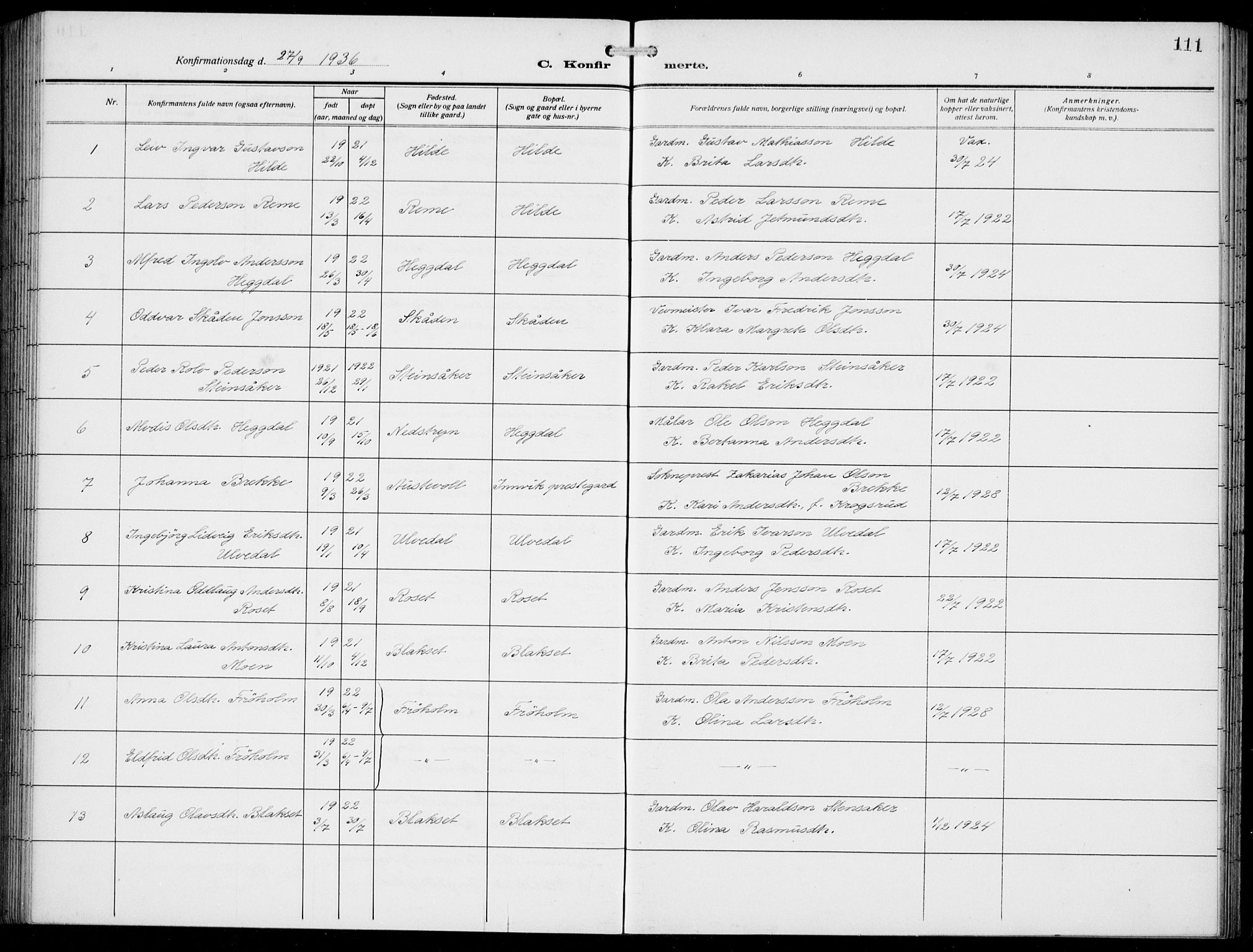 Innvik sokneprestembete, SAB/A-80501: Parish register (copy) no. A 4, 1913-1936, p. 111