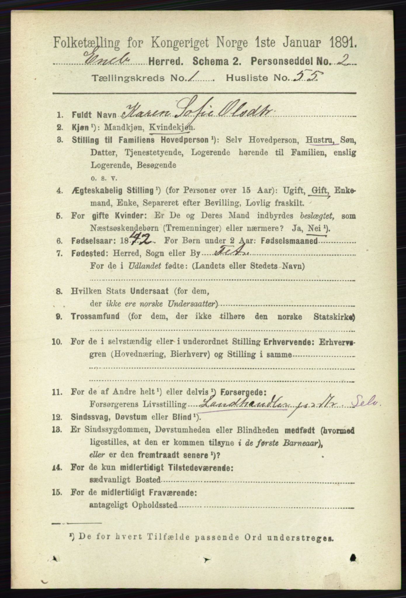 RA, 1891 census for 0229 Enebakk, 1891, p. 403