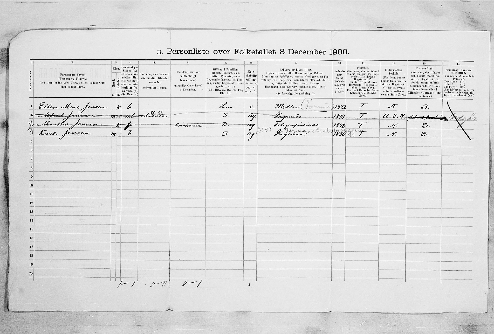 RA, 1900 census for Horten, 1900, p. 2552