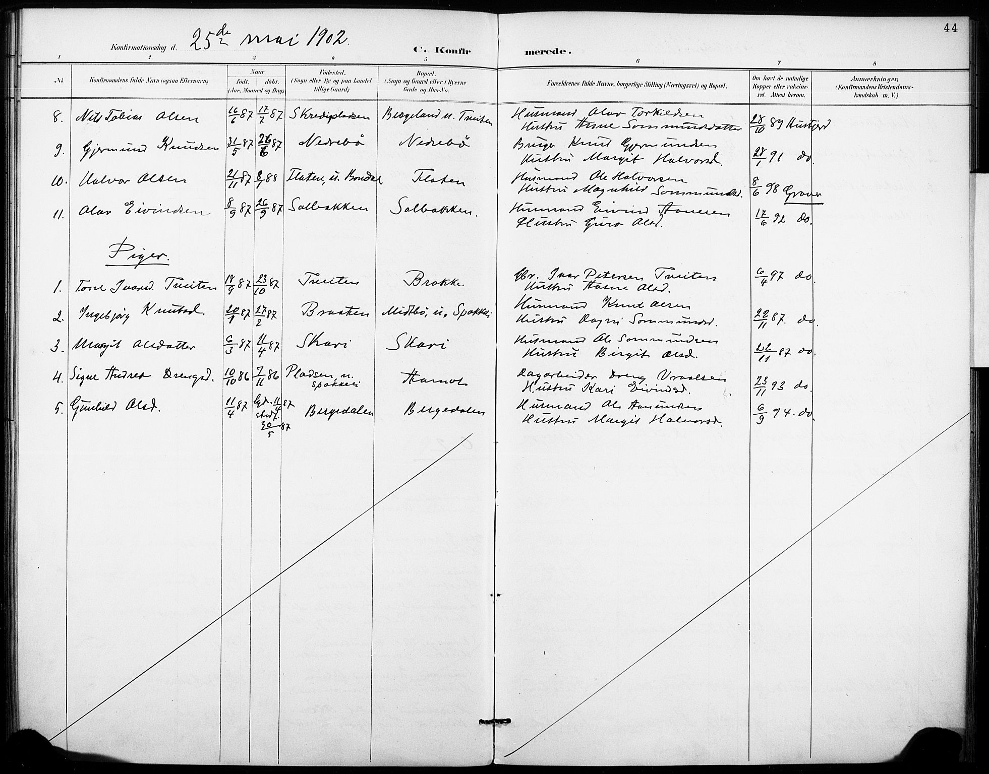 Fyresdal kirkebøker, SAKO/A-263/F/Fb/L0003: Parish register (official) no. II 3, 1887-1903, p. 44