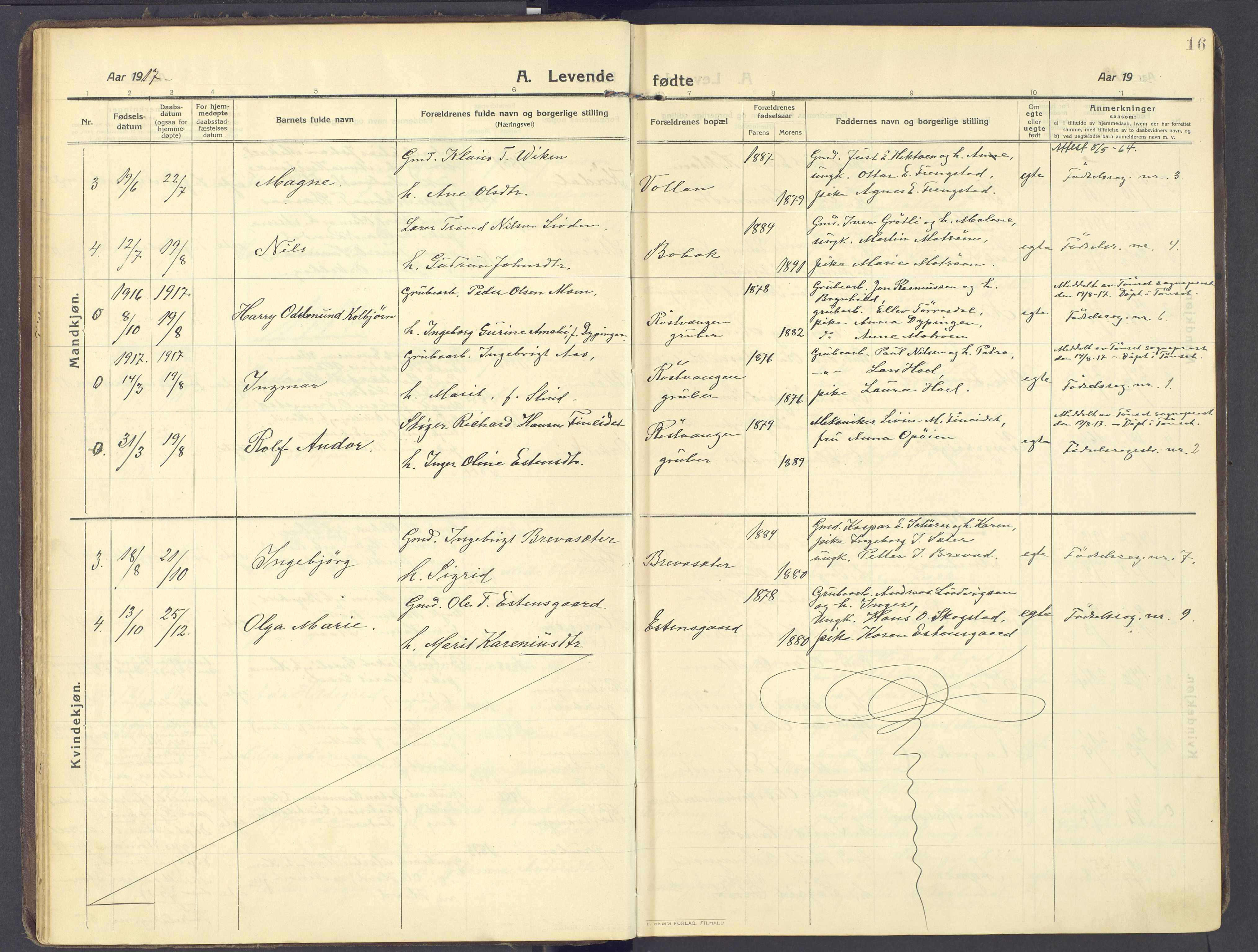 Kvikne prestekontor, AV/SAH-PREST-064/H/Ha/Haa/L0009: Parish register (official) no. 9, 1911-1942, p. 16