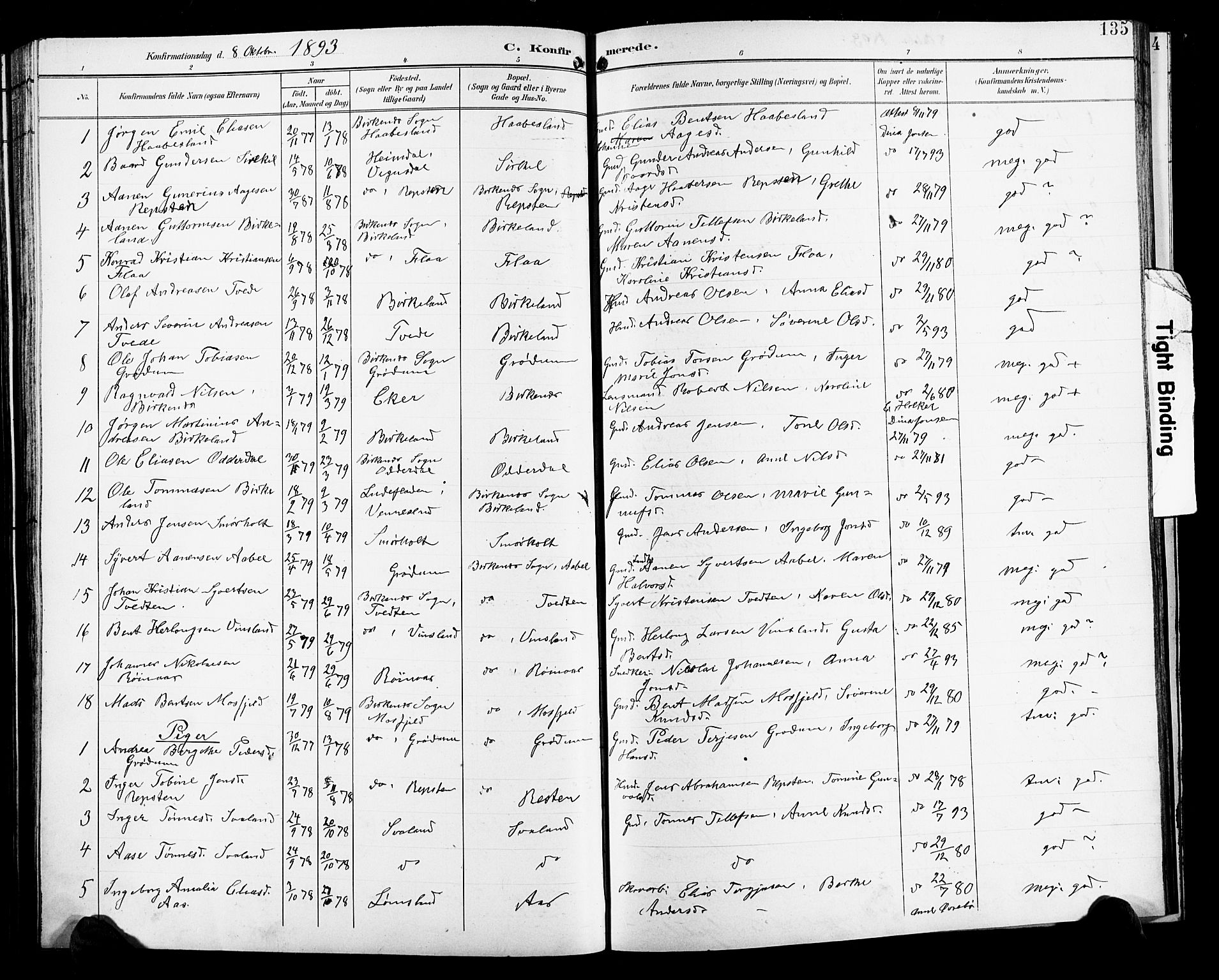 Birkenes sokneprestkontor, SAK/1111-0004/F/Fb/L0004: Parish register (copy) no. B 4, 1893-1930, p. 135