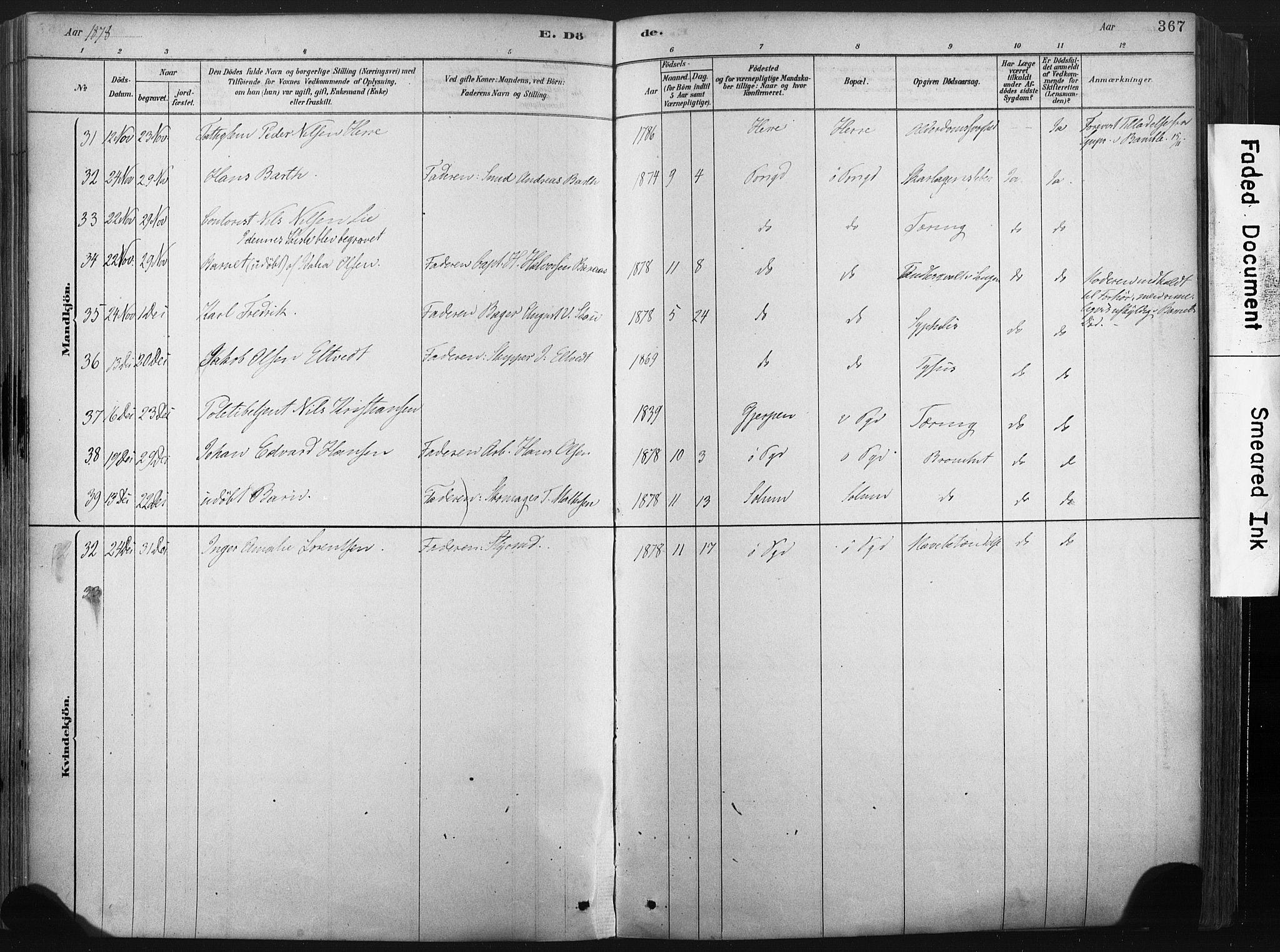 Porsgrunn kirkebøker , SAKO/A-104/F/Fa/L0008: Parish register (official) no. 8, 1878-1895, p. 367