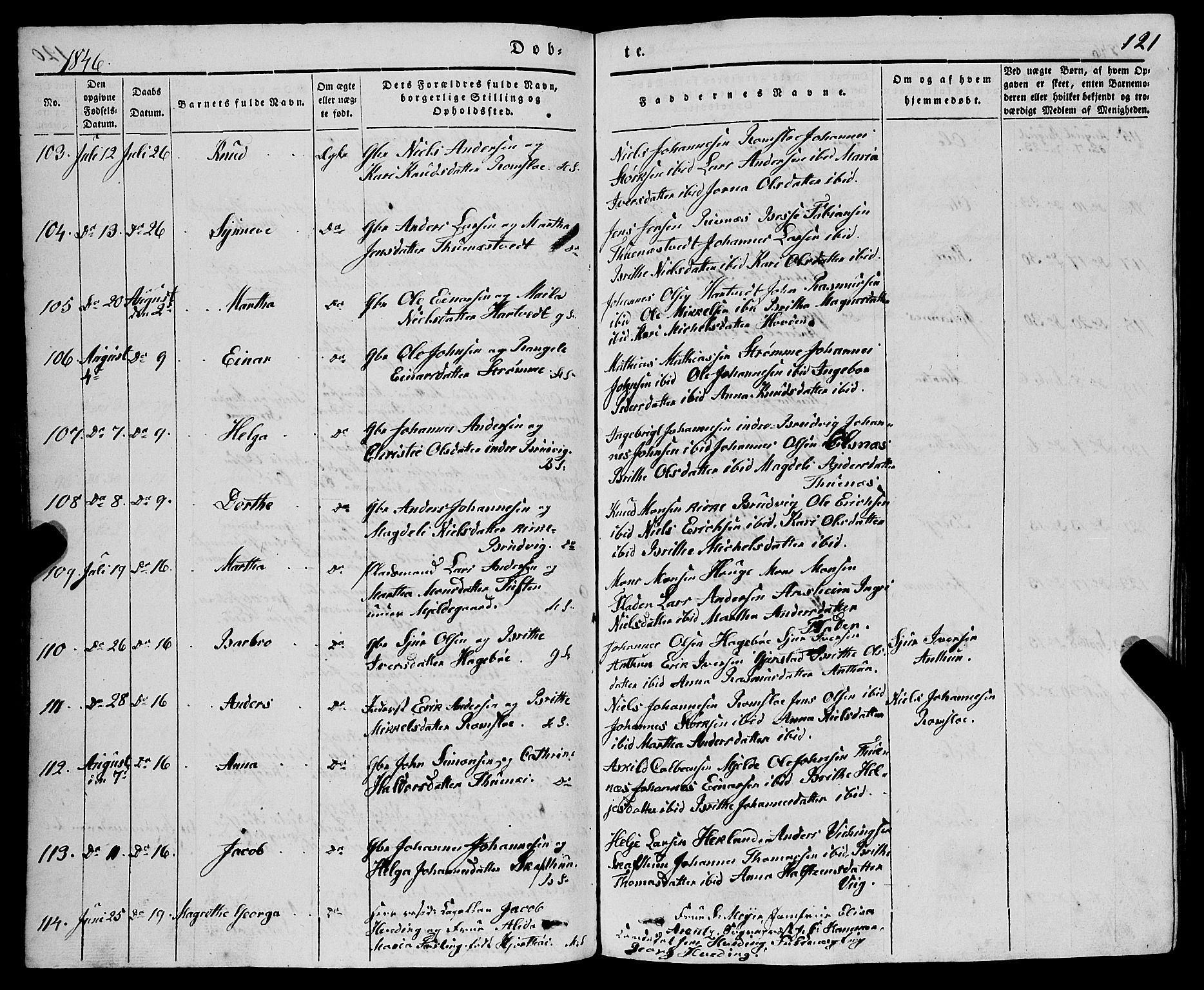 Haus sokneprestembete, AV/SAB-A-75601/H/Haa: Parish register (official) no. A 15, 1838-1847, p. 121