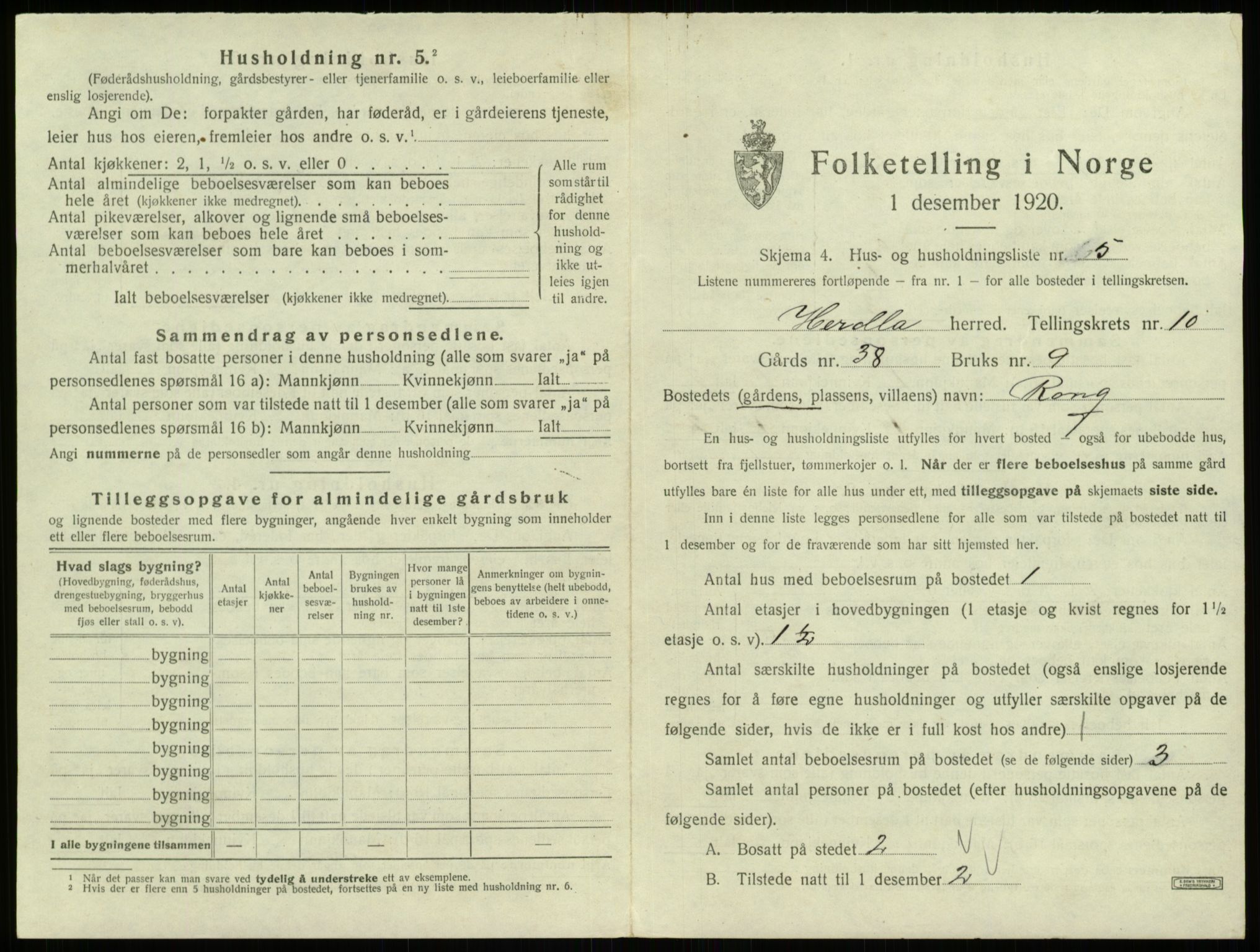 SAB, 1920 census for Herdla, 1920, p. 933