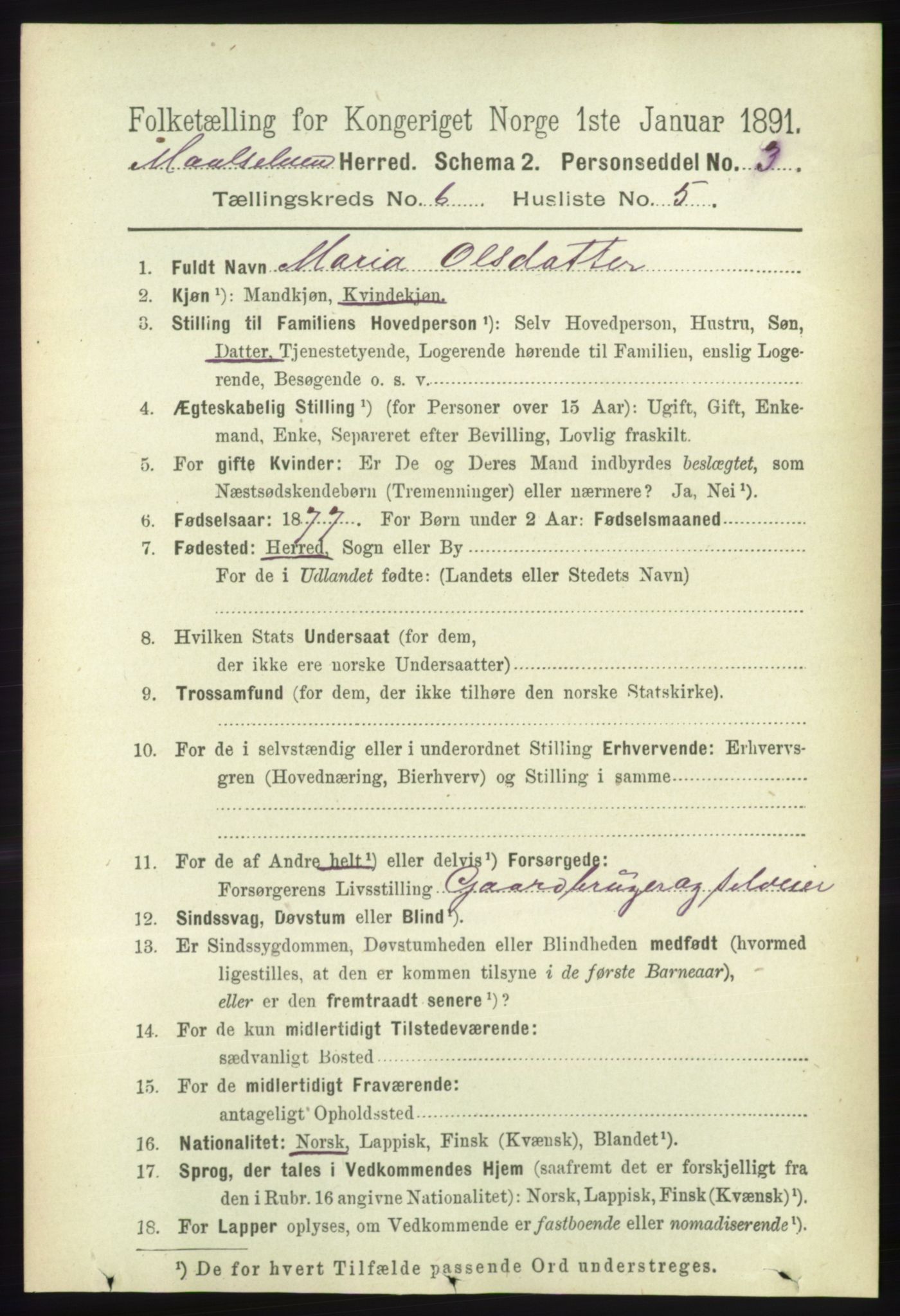 RA, 1891 census for 1924 Målselv, 1891, p. 2071