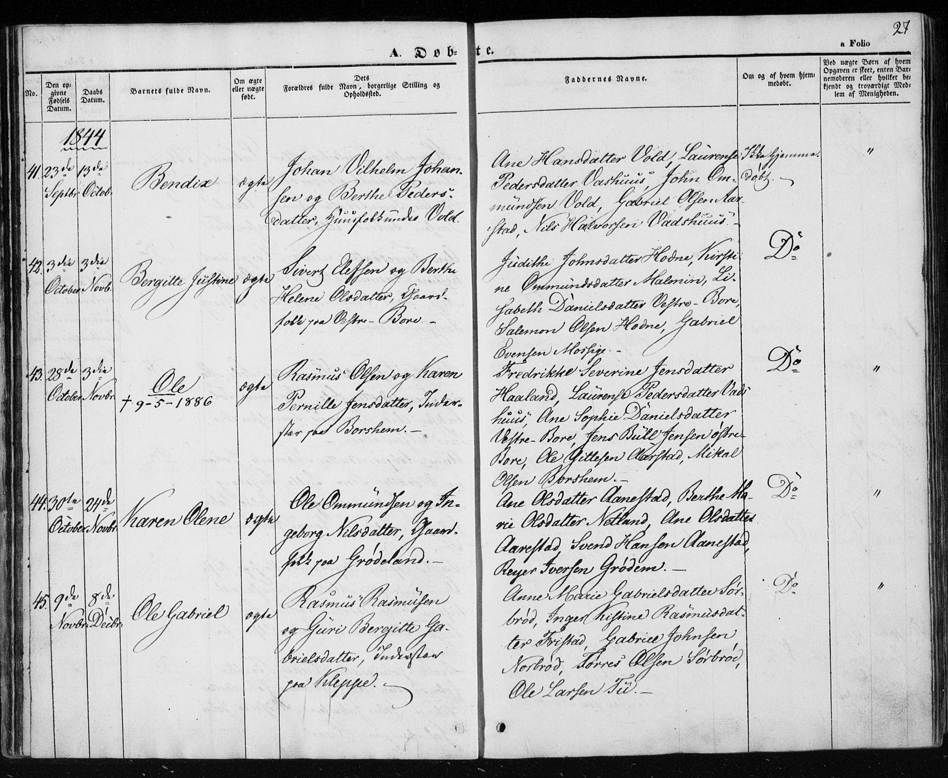 Klepp sokneprestkontor, AV/SAST-A-101803/001/3/30BA/L0004: Parish register (official) no. A 4, 1842-1852, p. 27