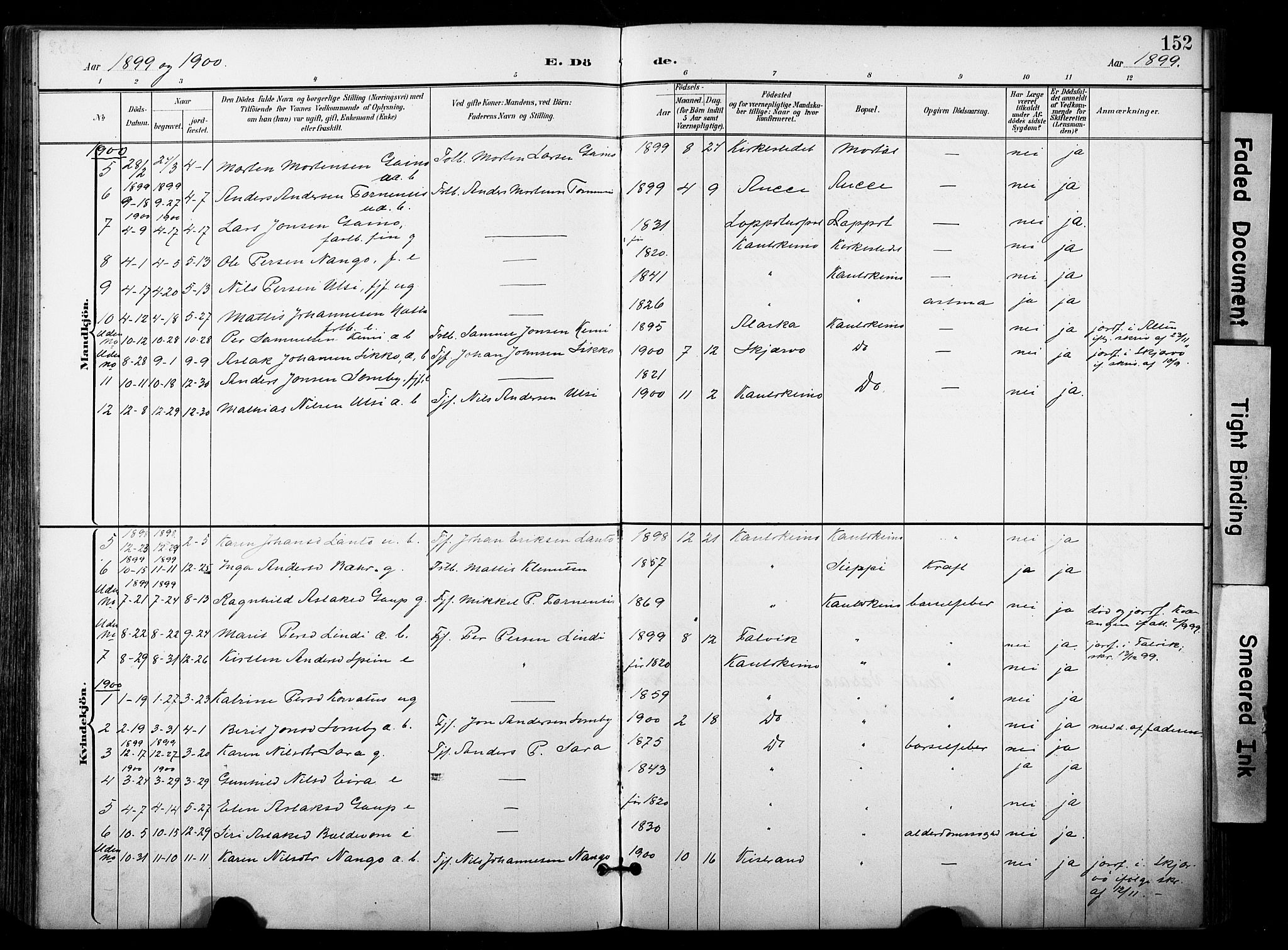 Kautokeino sokneprestembete, SATØ/S-1340/H/Ha/L0005.kirke: Parish register (official) no. 5, 1896-1916, p. 152