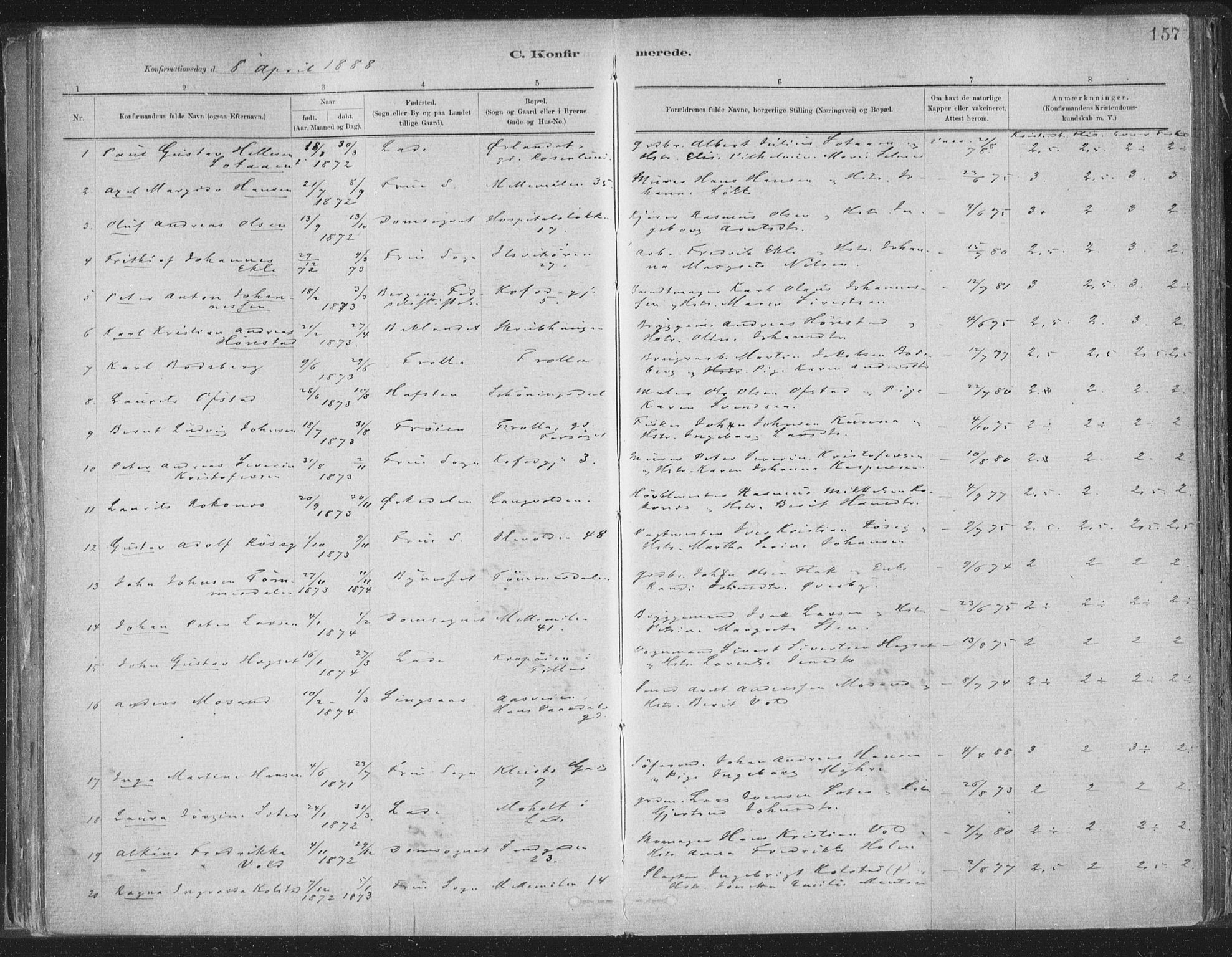 Ministerialprotokoller, klokkerbøker og fødselsregistre - Sør-Trøndelag, AV/SAT-A-1456/603/L0162: Parish register (official) no. 603A01, 1879-1895, p. 157