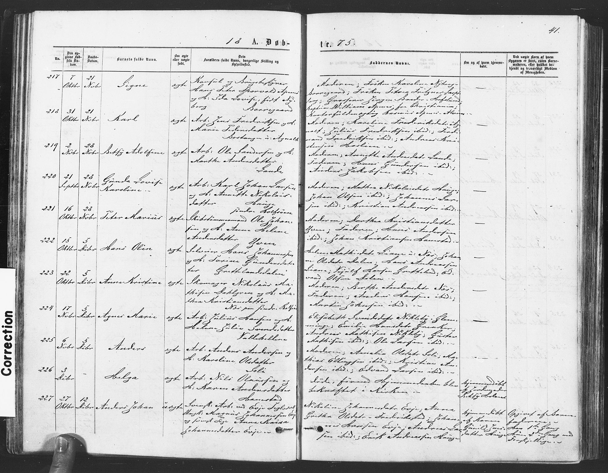 Tune prestekontor Kirkebøker, SAO/A-2007/F/Fa/L0016: Parish register (official) no. 16, 1874-1877, p. 41