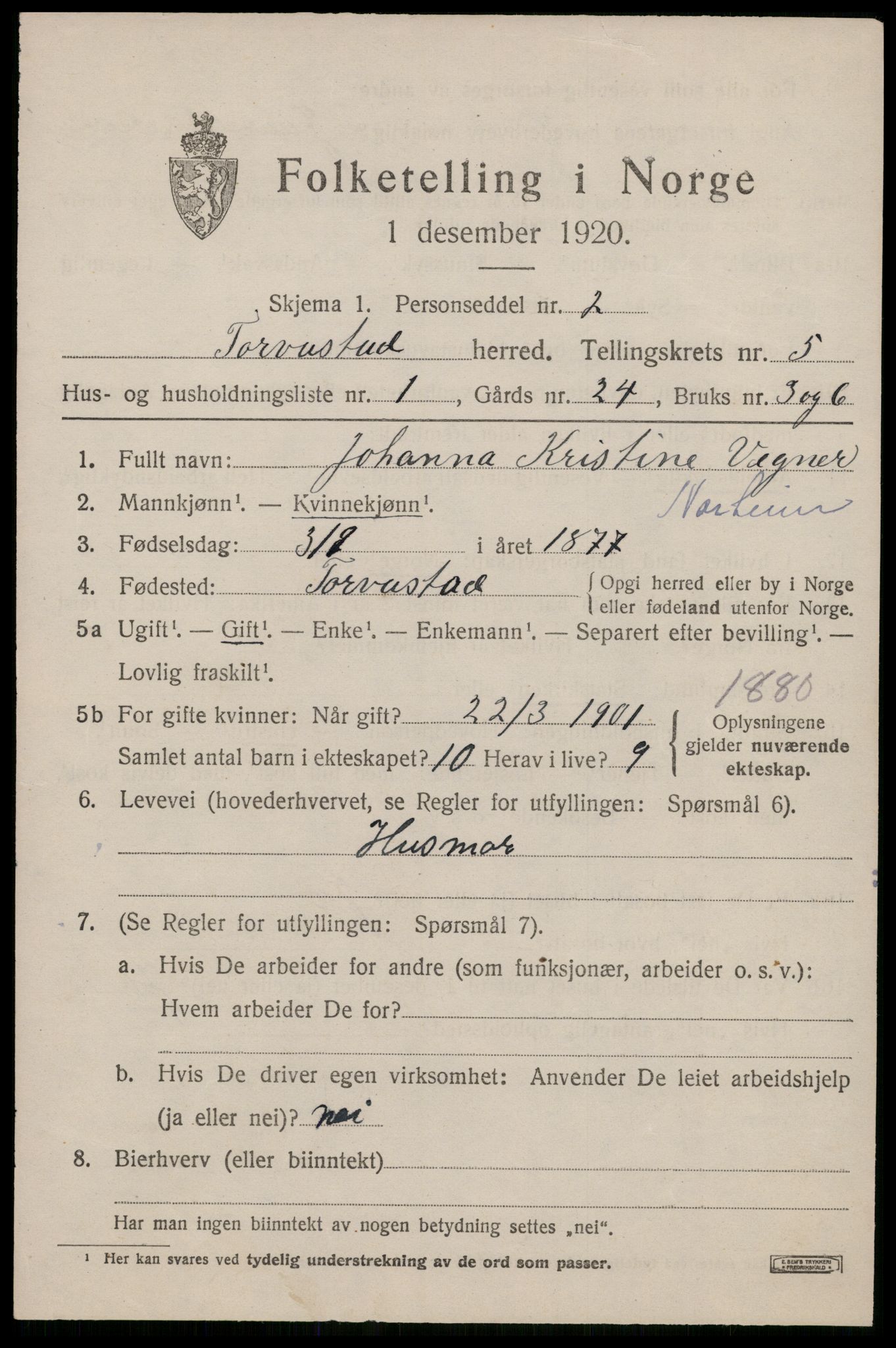 SAST, 1920 census for Torvastad, 1920, p. 4278