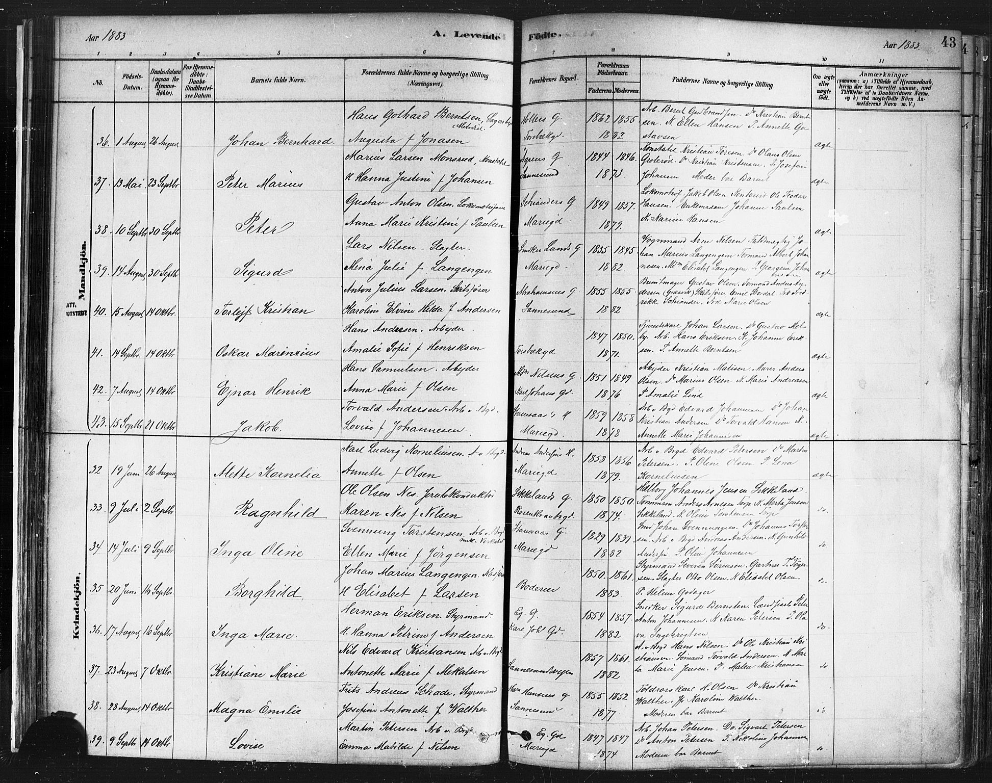 Sarpsborg prestekontor Kirkebøker, SAO/A-2006/F/Fa/L0003: Parish register (official) no. 3, 1878-1891, p. 43