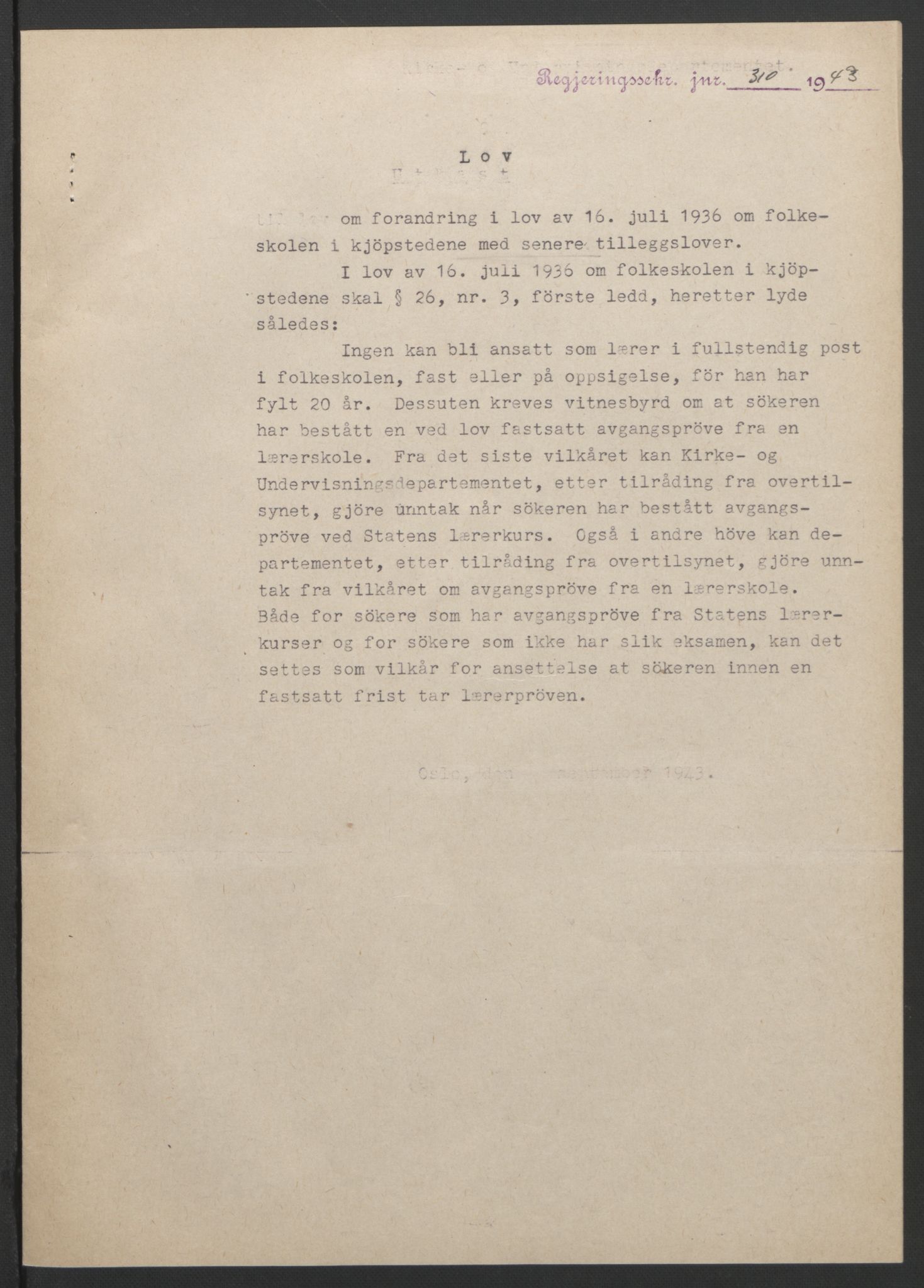 NS-administrasjonen 1940-1945 (Statsrådsekretariatet, de kommisariske statsråder mm), RA/S-4279/D/Db/L0099: Lover, 1943, p. 582
