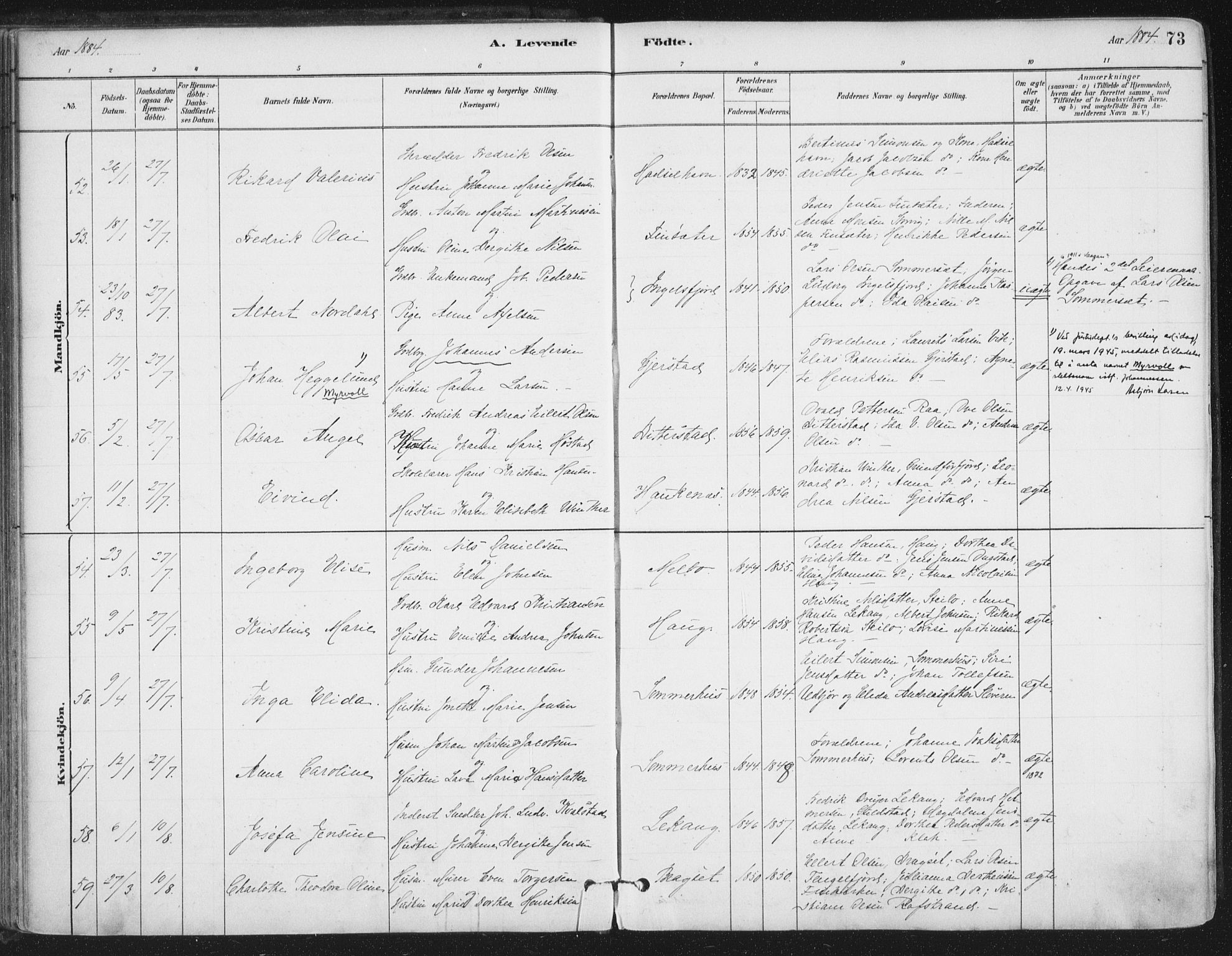 Ministerialprotokoller, klokkerbøker og fødselsregistre - Nordland, SAT/A-1459/888/L1244: Parish register (official) no. 888A10, 1880-1890, p. 73