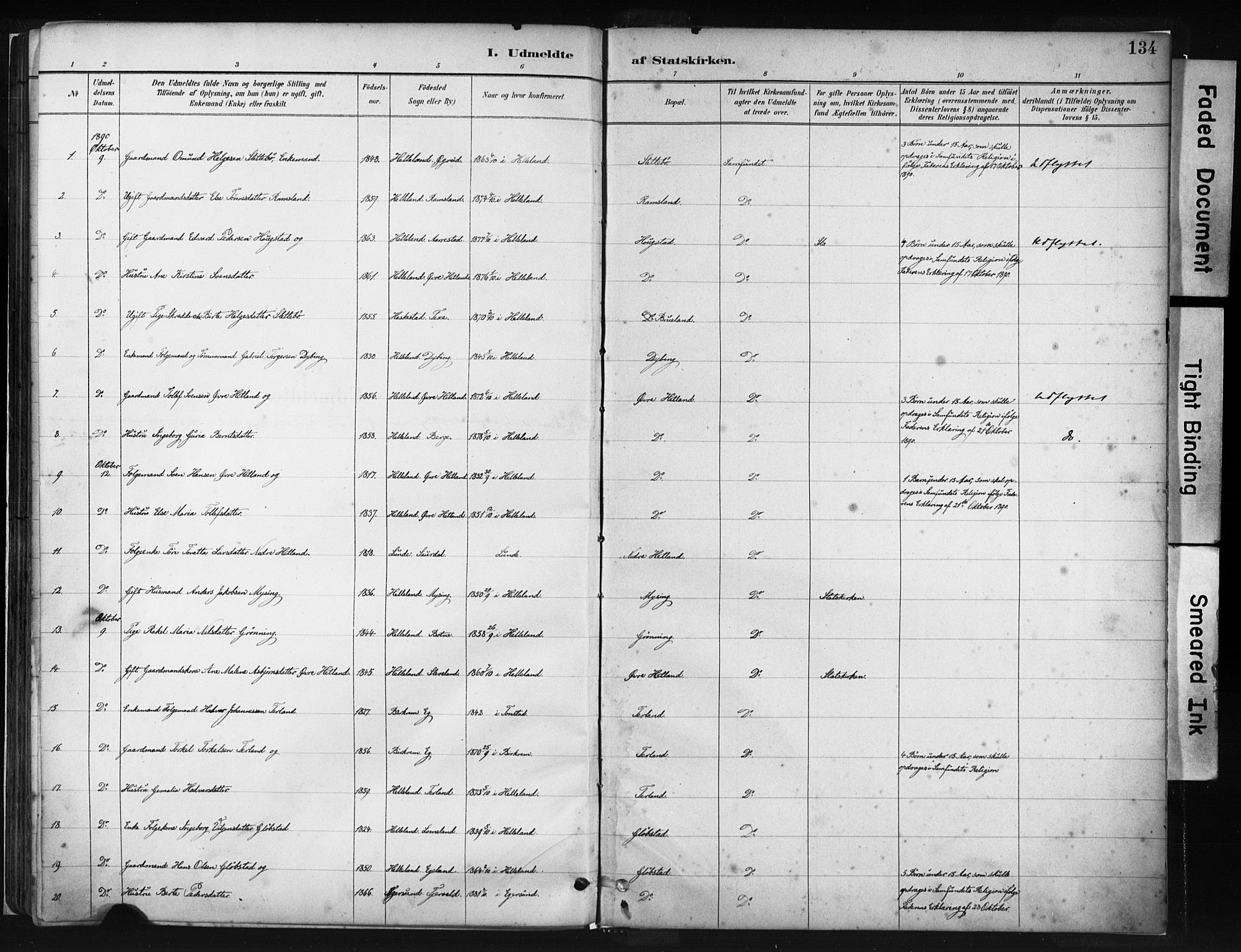 Helleland sokneprestkontor, AV/SAST-A-101810/S05/L0011: Parish register (official) no. A 8, 1887-1907, p. 134