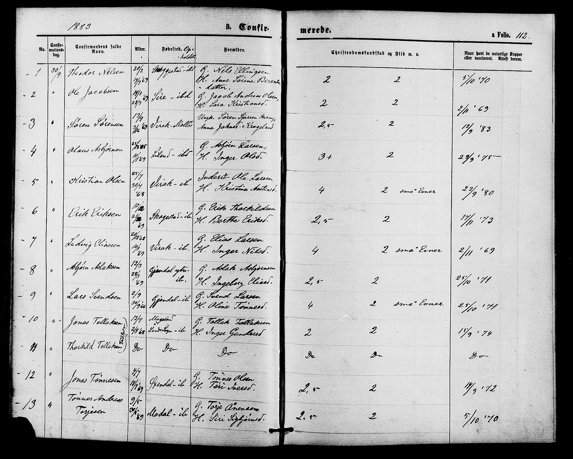 Bakke sokneprestkontor, SAK/1111-0002/F/Fa/Faa/L0007: Parish register (official) no. A 7, 1877-1886, p. 112