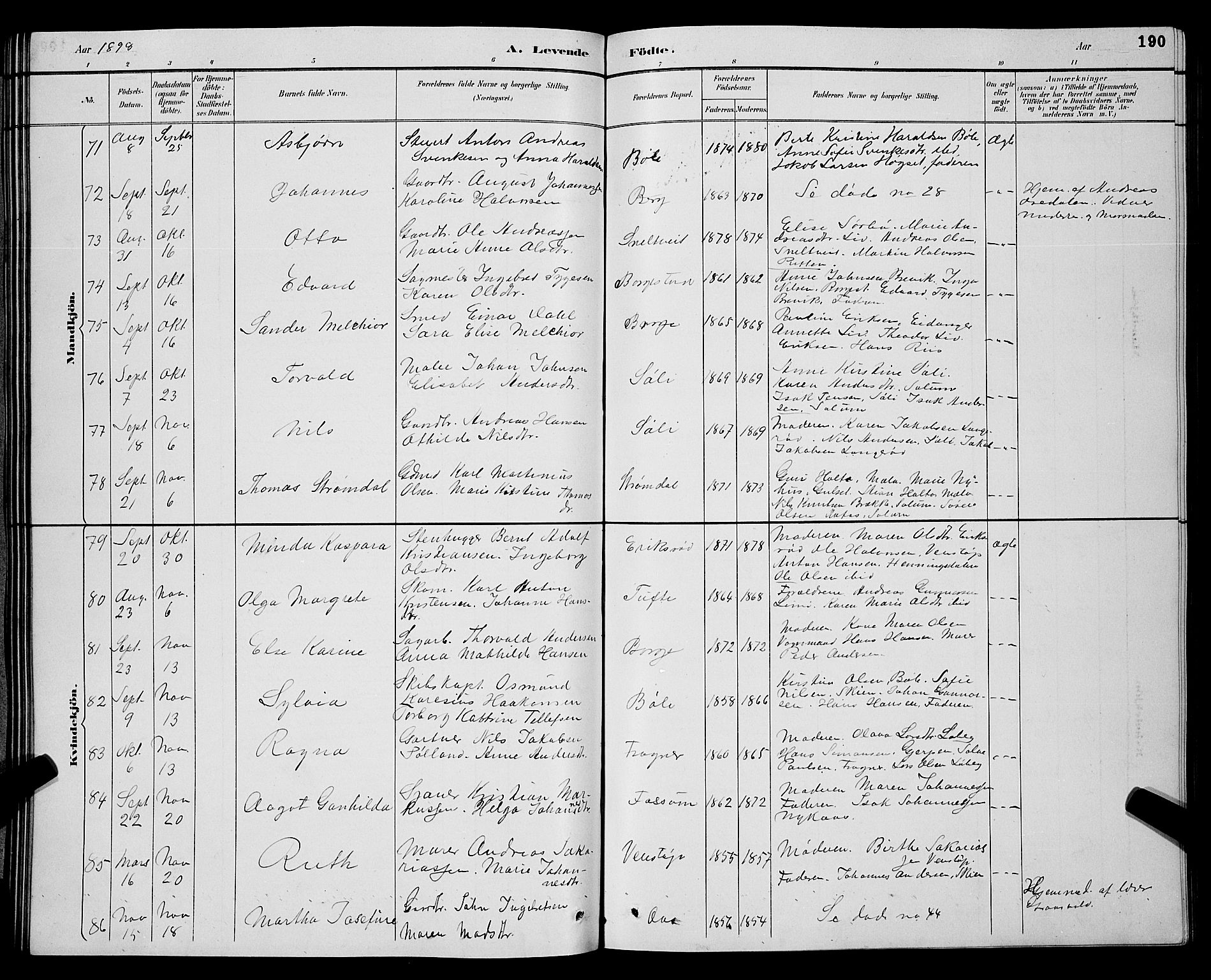 Gjerpen kirkebøker, SAKO/A-265/G/Ga/L0002: Parish register (copy) no. I 2, 1883-1900, p. 190