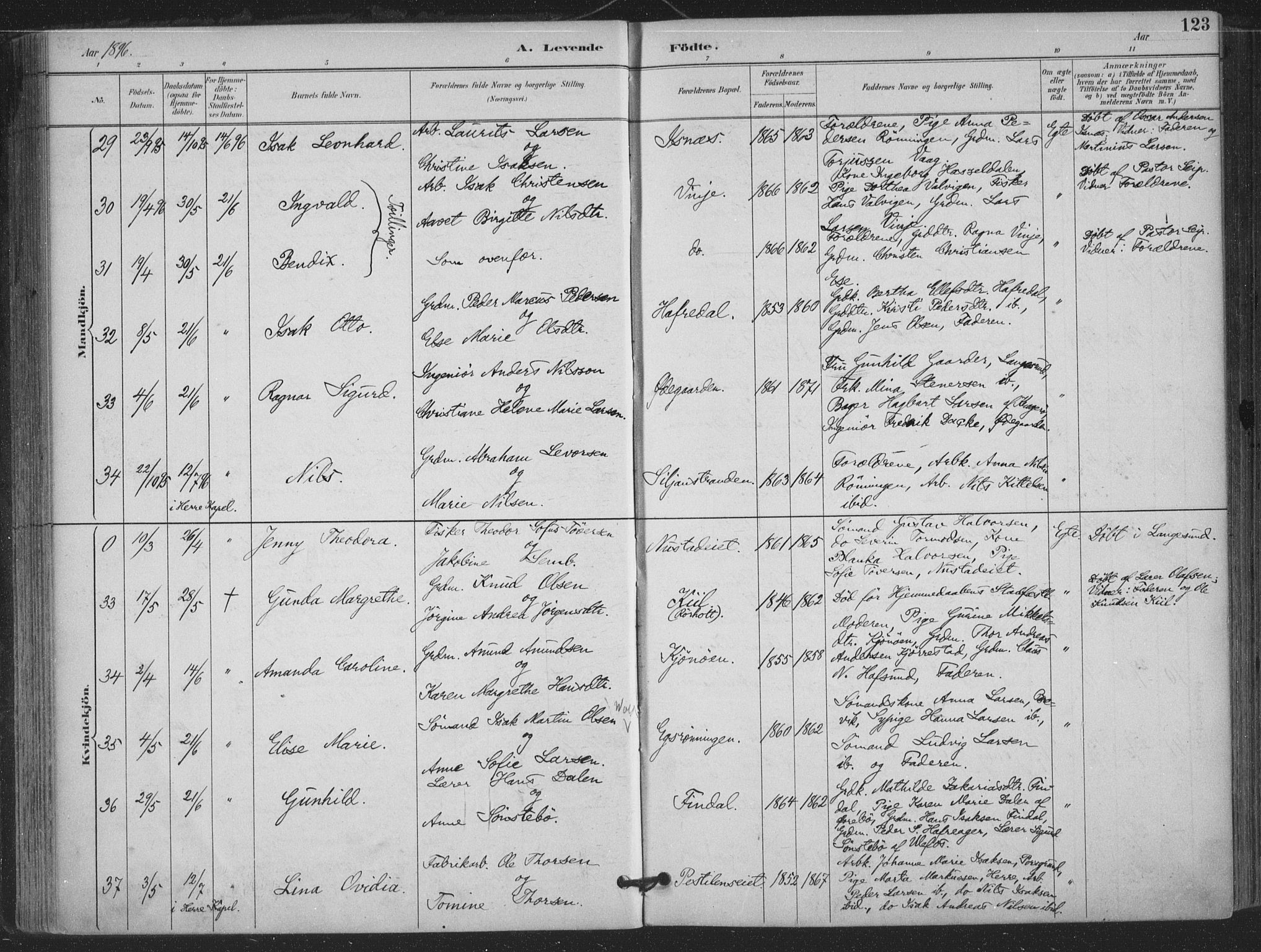 Bamble kirkebøker, AV/SAKO-A-253/F/Fa/L0008: Parish register (official) no. I 8, 1888-1900, p. 123