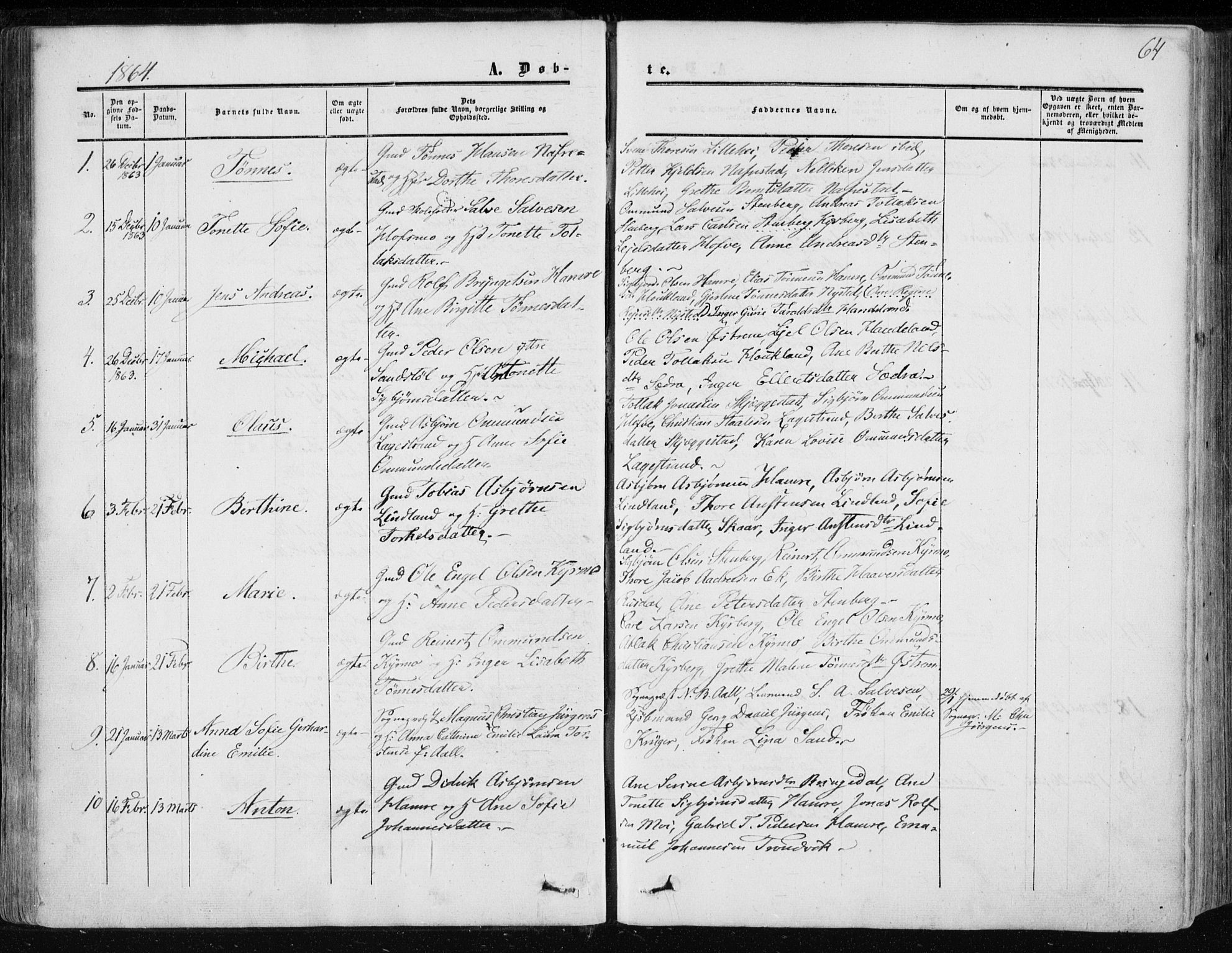 Lund sokneprestkontor, AV/SAST-A-101809/S06/L0009: Parish register (official) no. A 8, 1853-1877, p. 64