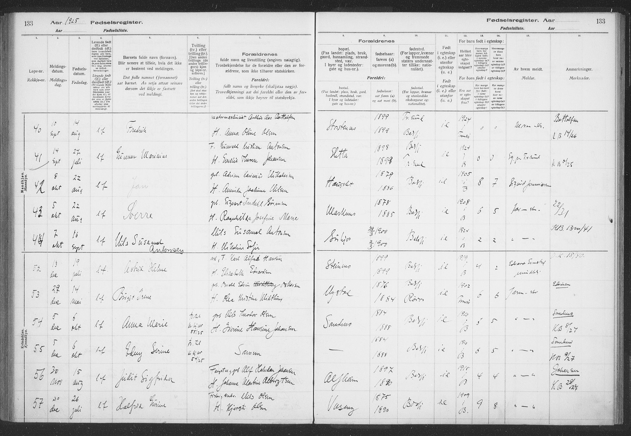 Balsfjord sokneprestembete, AV/SATØ-S-1303/H/Hb/L0059: Birth register no. 59, 1916-1930, p. 133