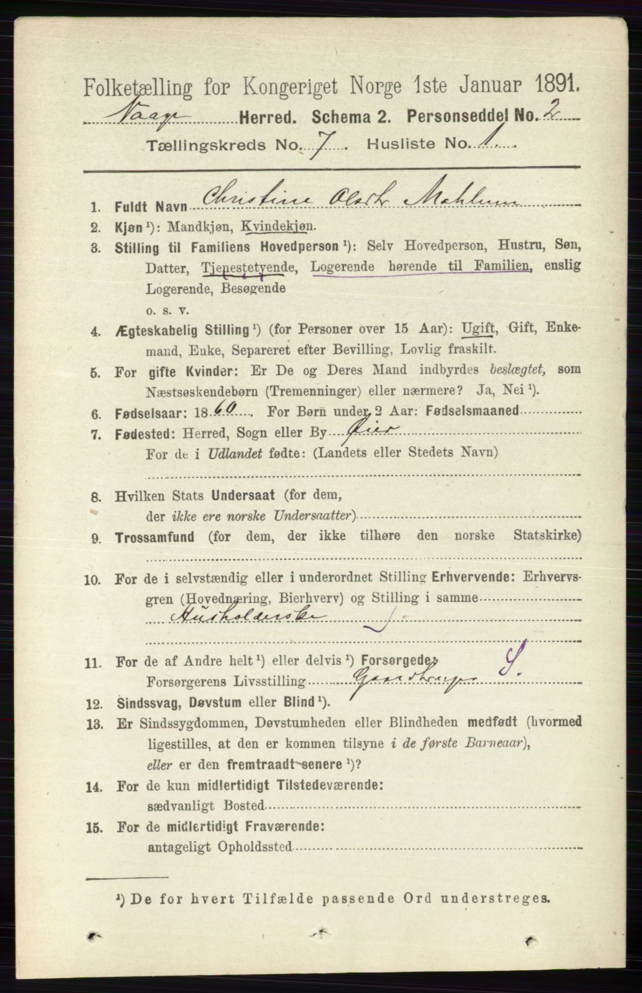 RA, 1891 census for 0515 Vågå, 1891, p. 4327