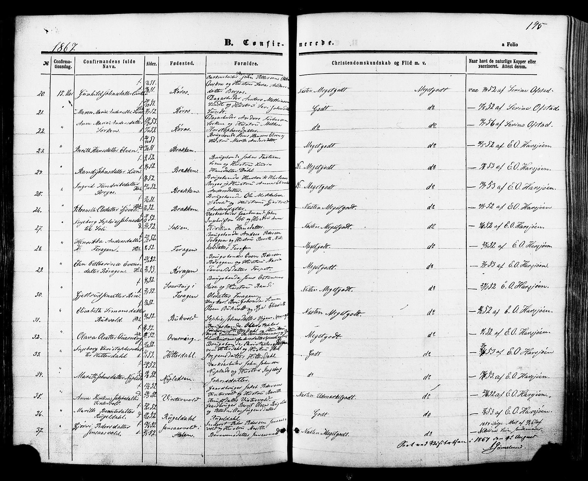 Ministerialprotokoller, klokkerbøker og fødselsregistre - Sør-Trøndelag, AV/SAT-A-1456/681/L0932: Parish register (official) no. 681A10, 1860-1878, p. 195