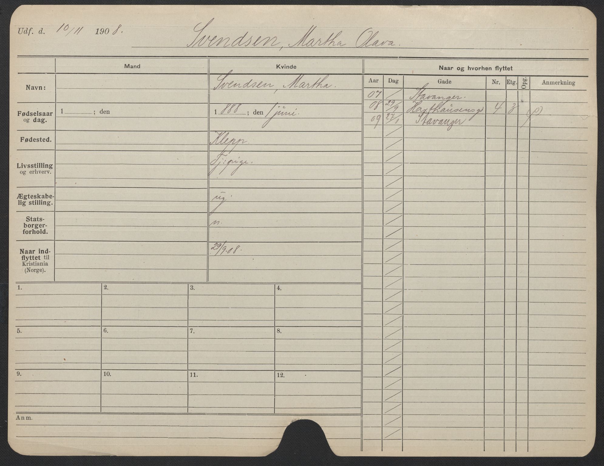 Oslo folkeregister, Registerkort, AV/SAO-A-11715/F/Fa/Fac/L0024: Kvinner, 1906-1914, p. 673a