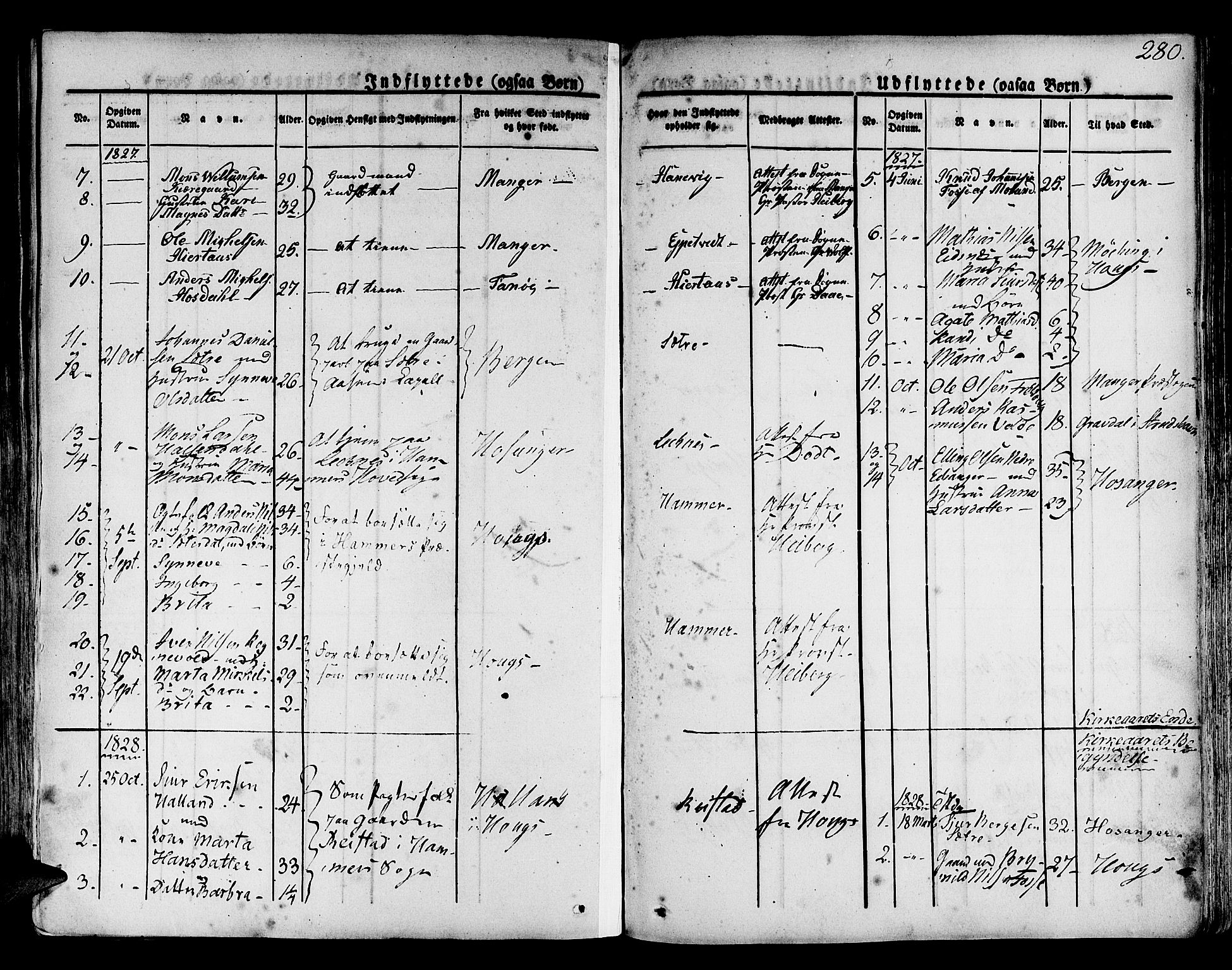 Hamre sokneprestembete, AV/SAB-A-75501/H/Ha/Haa/Haaa/L0011: Parish register (official) no. A 11, 1826-1834, p. 280