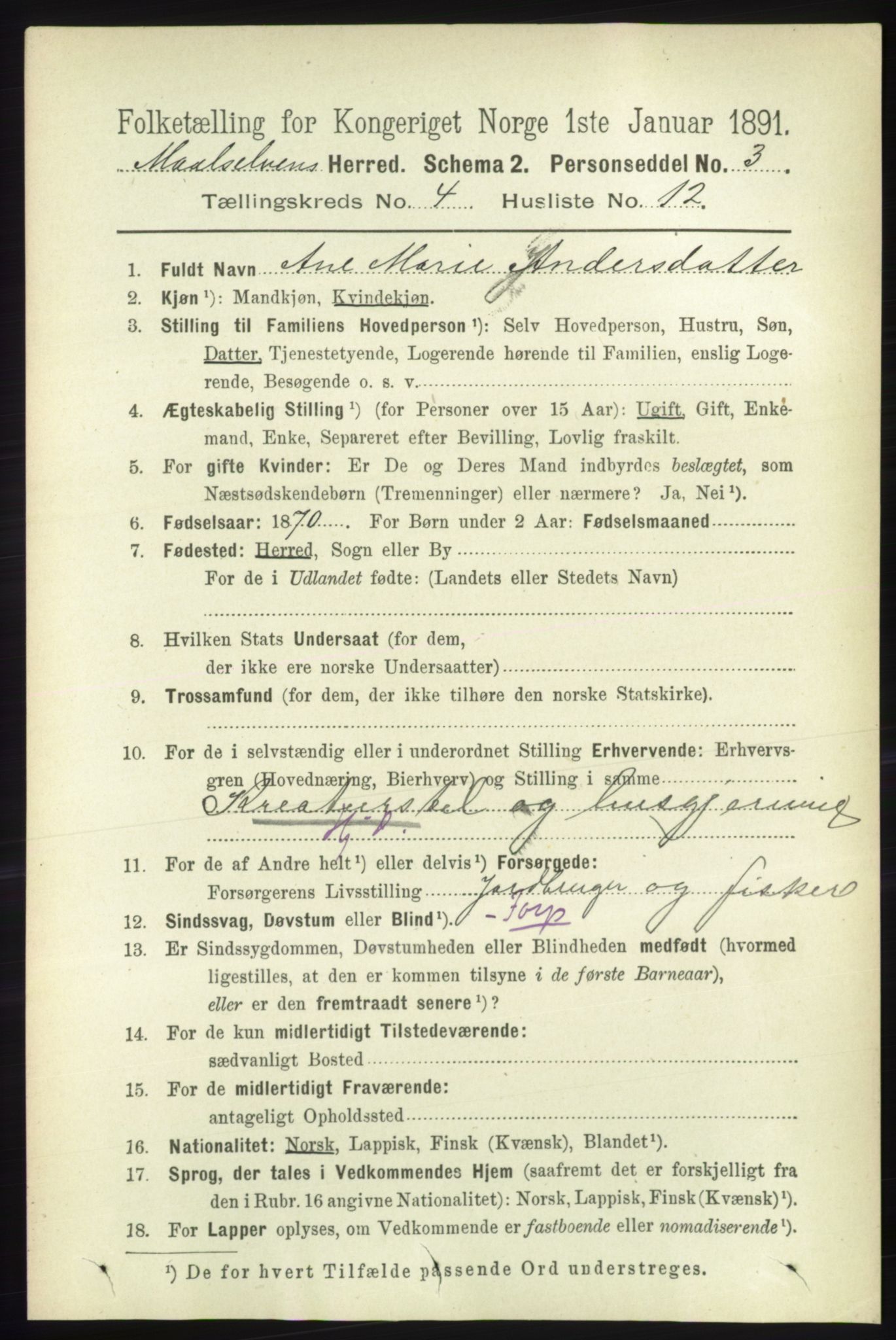 RA, 1891 census for 1924 Målselv, 1891, p. 1156