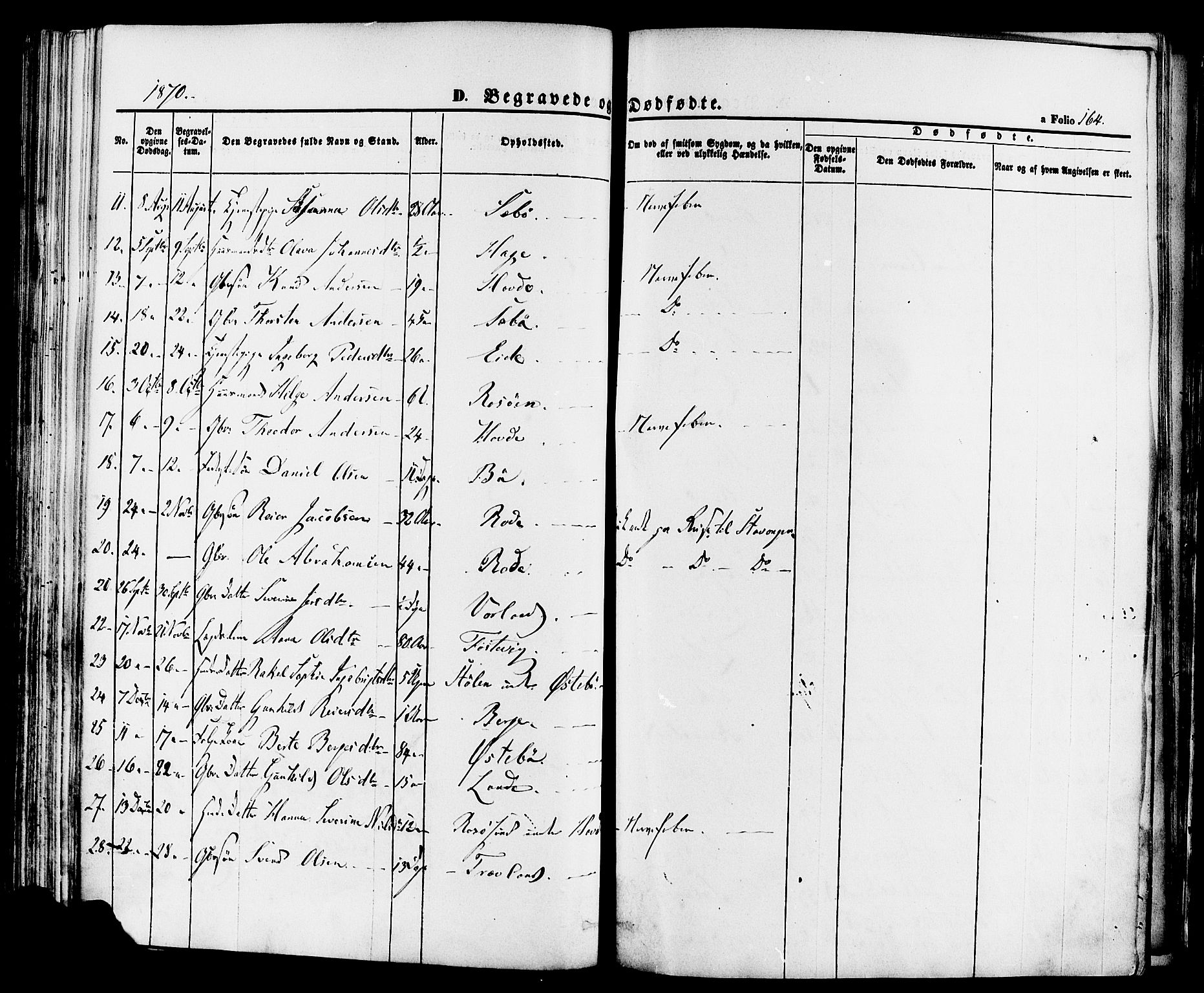Finnøy sokneprestkontor, SAST/A-101825/H/Ha/Haa/L0008: Parish register (official) no. A 8, 1863-1878, p. 164