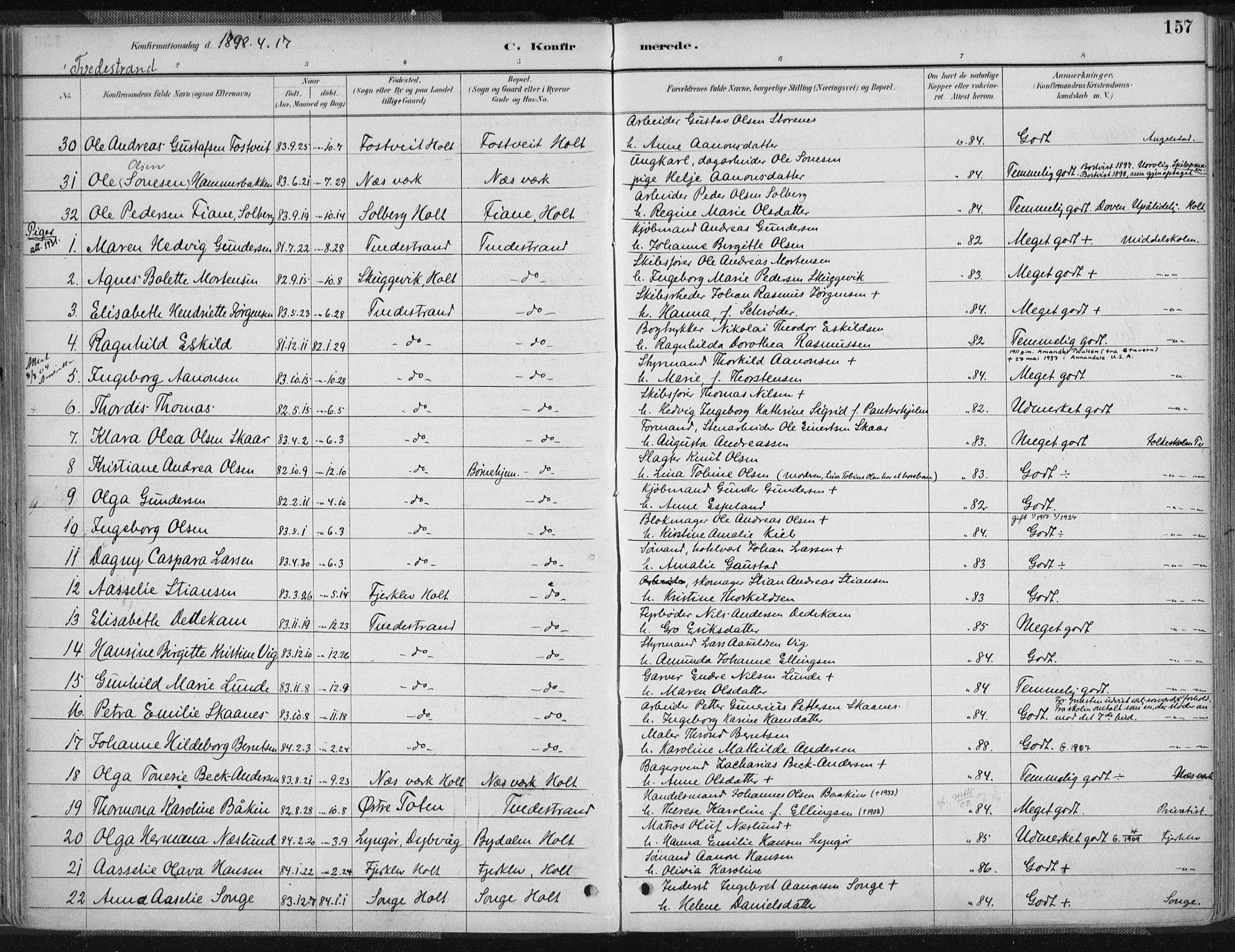 Tvedestrand sokneprestkontor, AV/SAK-1111-0042/F/Fa/L0001: Parish register (official) no. A 1, 1885-1916, p. 157