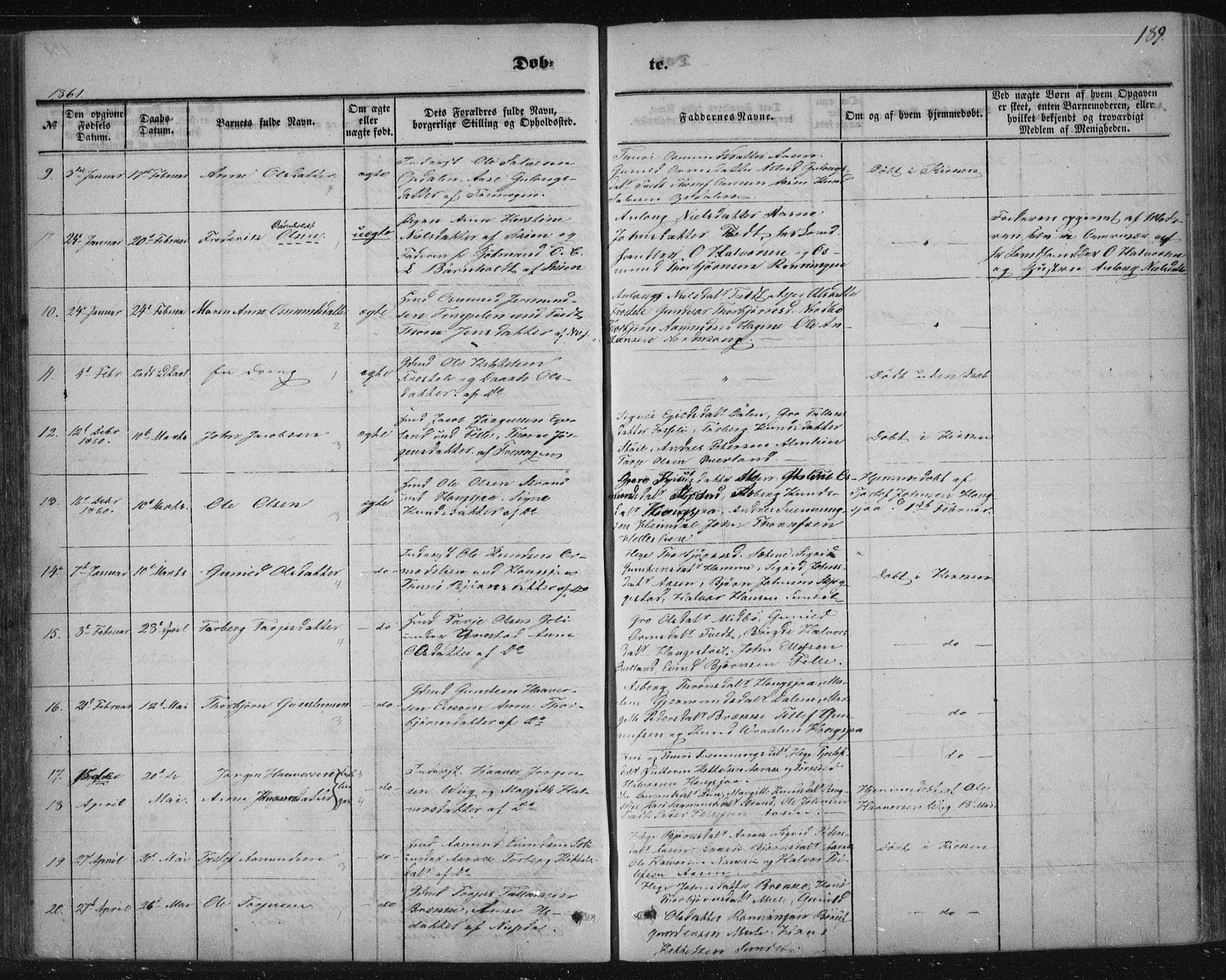 Nissedal kirkebøker, AV/SAKO-A-288/F/Fa/L0003: Parish register (official) no. I 3, 1846-1870, p. 188-189