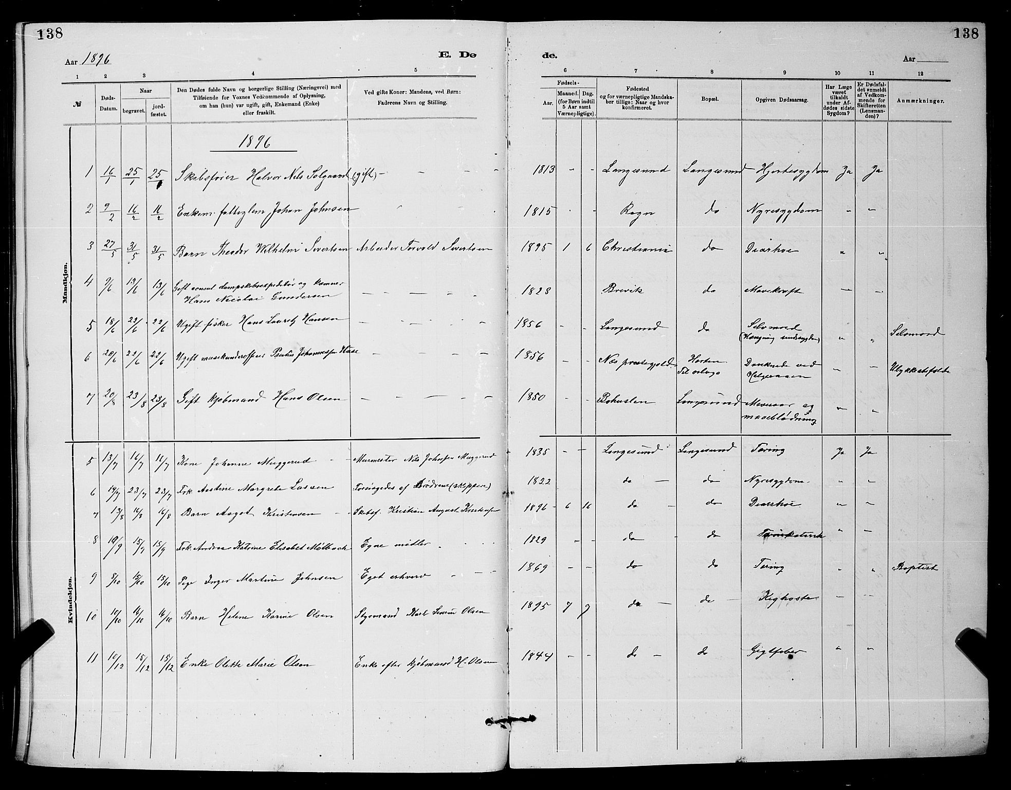 Langesund kirkebøker, AV/SAKO-A-280/G/Ga/L0005: Parish register (copy) no. 5, 1884-1898, p. 138