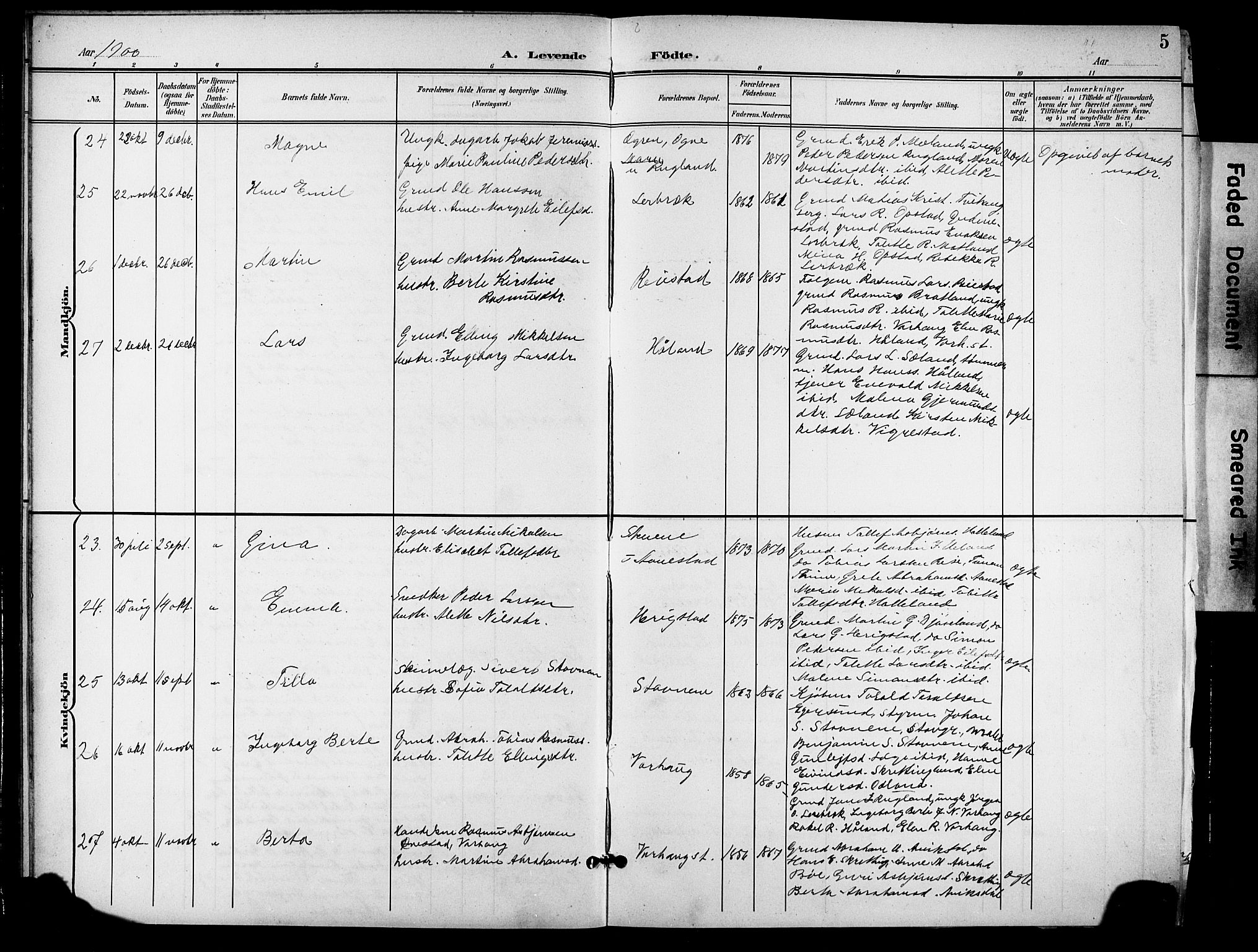 Hå sokneprestkontor, AV/SAST-A-101801/001/30BB/L0006: Parish register (copy) no. B 6, 1900-1924, p. 5