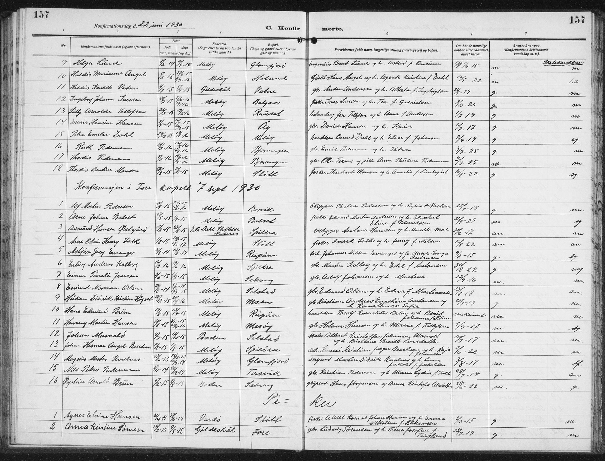 Ministerialprotokoller, klokkerbøker og fødselsregistre - Nordland, SAT/A-1459/843/L0640: Parish register (copy) no. 843C09, 1925-1941, p. 157