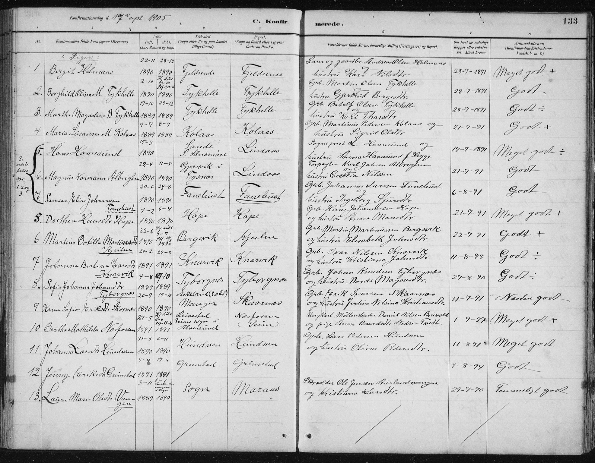 Lindås Sokneprestembete, SAB/A-76701/H/Hab: Parish register (copy) no. B 3, 1886-1914, p. 133