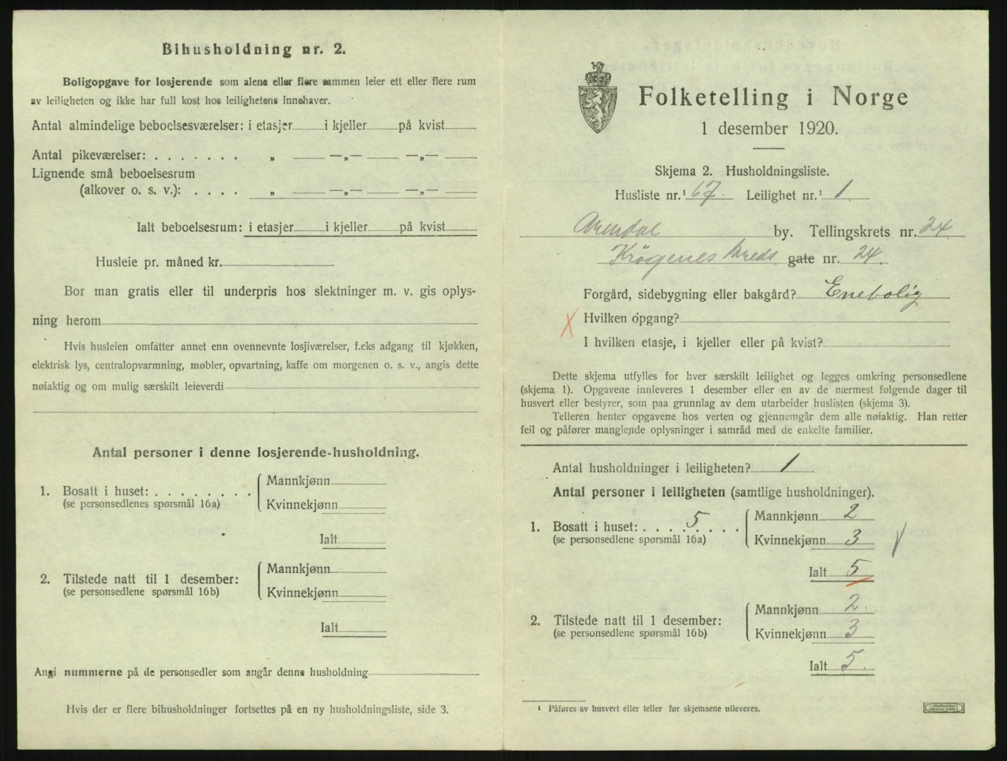 SAK, 1920 census for Arendal, 1920, p. 9148