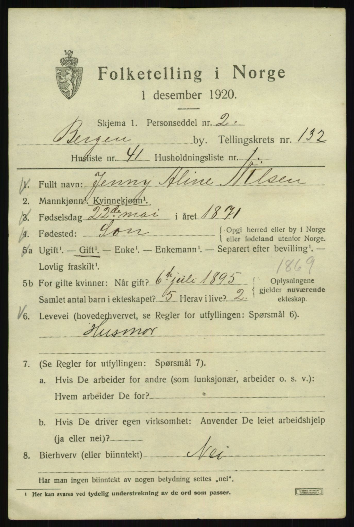 SAB, 1920 census for Bergen, 1920, p. 223644