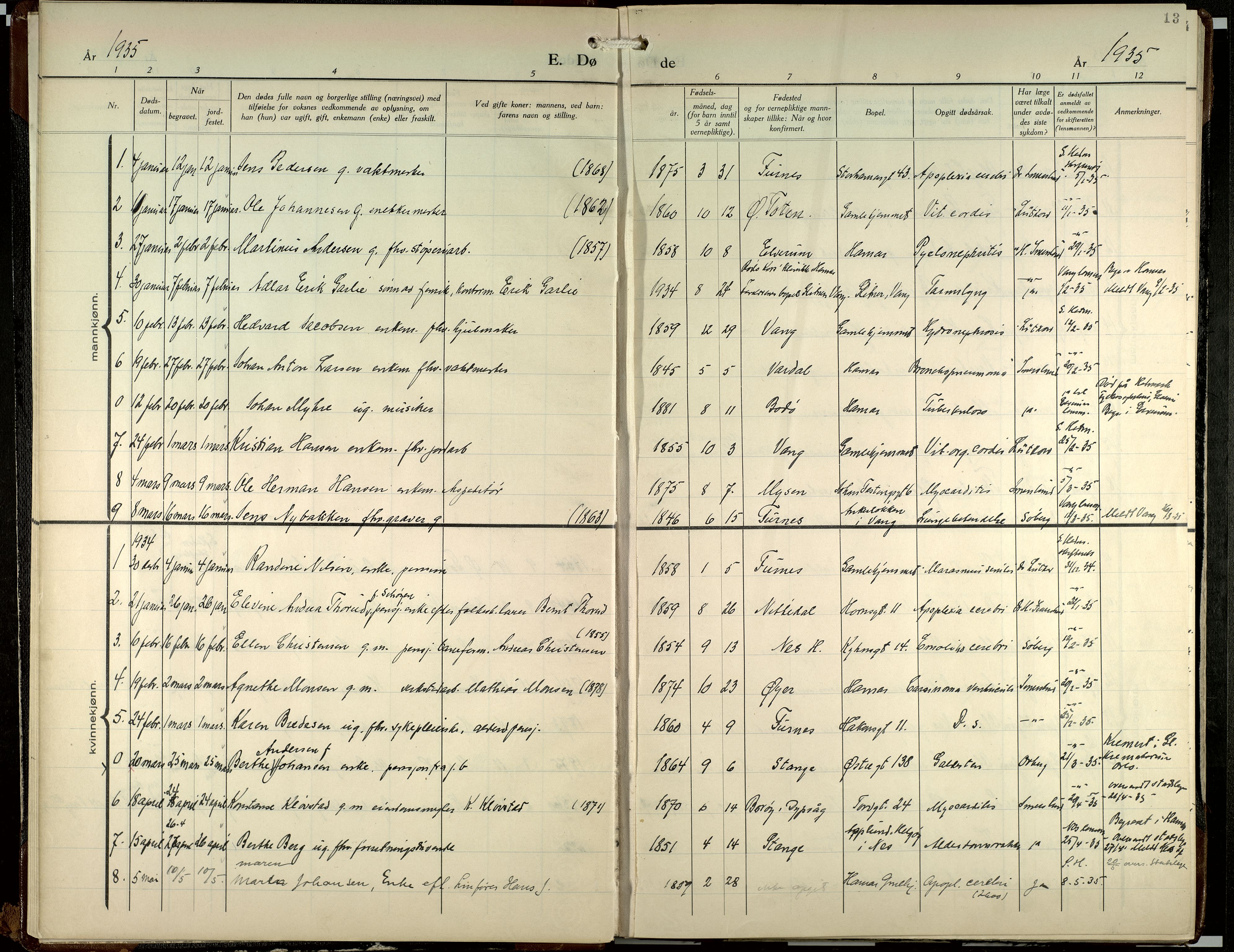 Hamar prestekontor, SAH/DOMPH-002/H/Ha/Haa/L0007: Parish register (official) no. 7, 1933-1953, p. 13