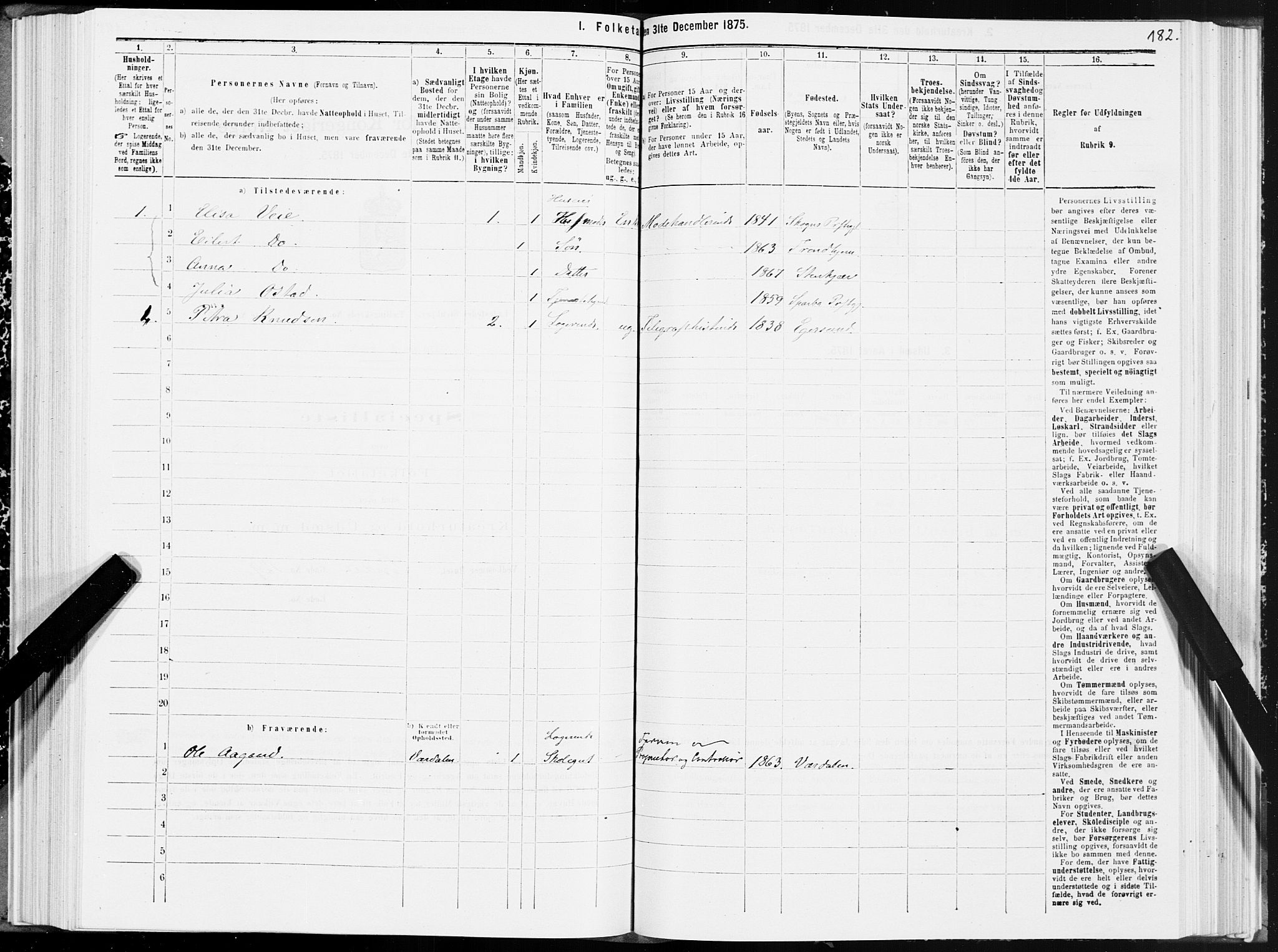 SAT, 1875 census for 1702B Steinkjer/Steinkjer, 1875, p. 182