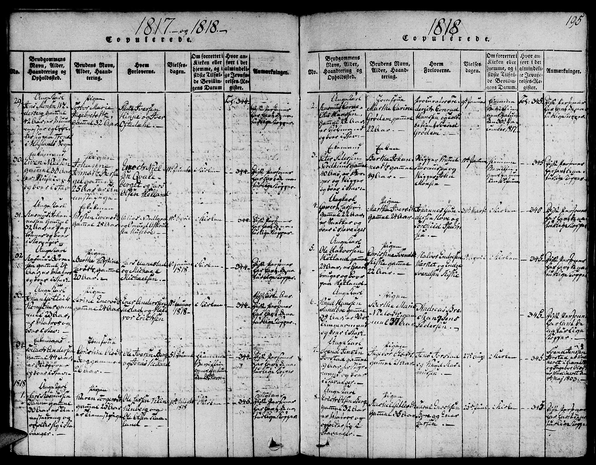 Domkirken sokneprestkontor, SAST/A-101812/001/30/30BA/L0008: Parish register (official) no. A 8, 1816-1821, p. 195