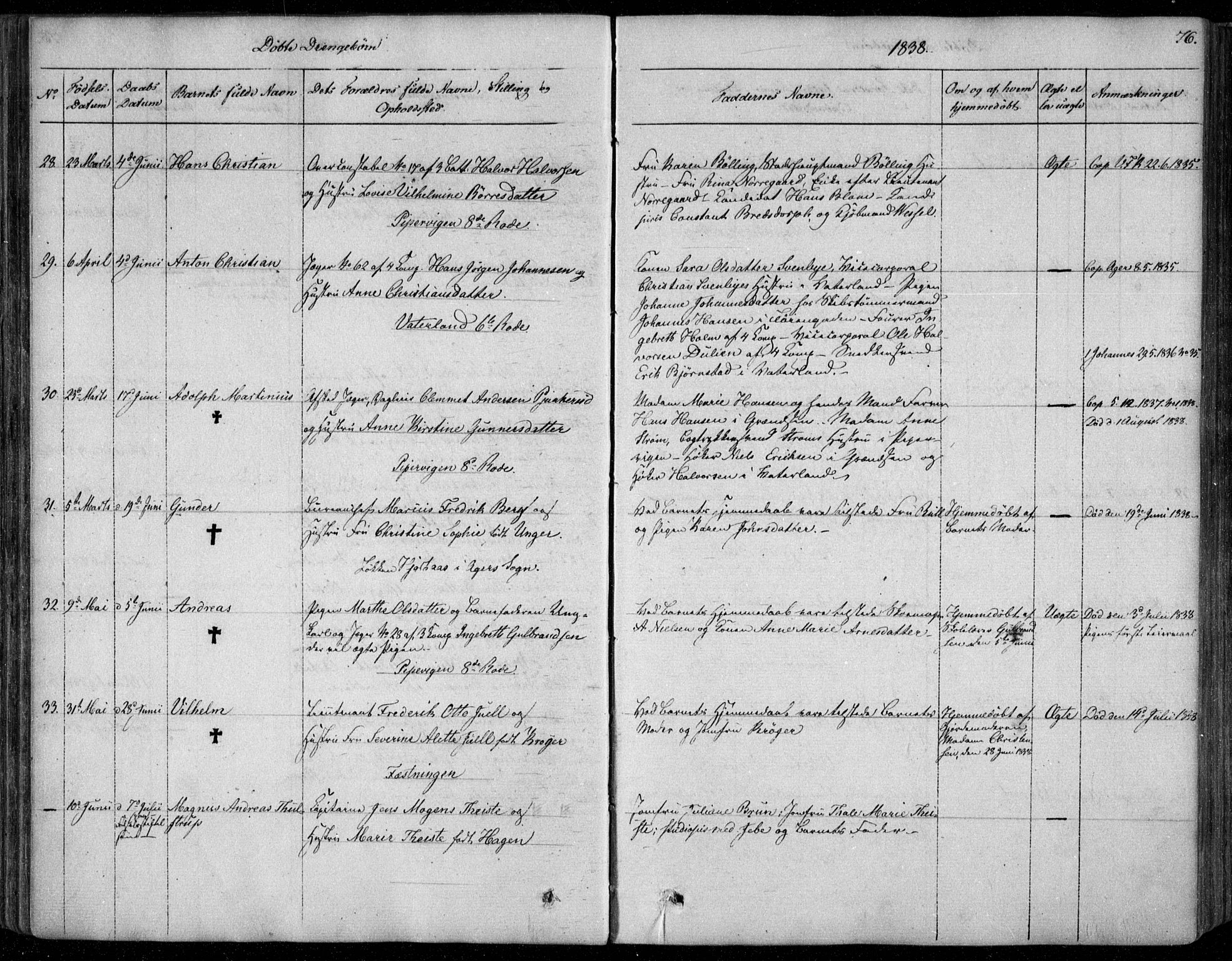 Garnisonsmenigheten Kirkebøker, AV/SAO-A-10846/F/Fa/L0006: Parish register (official) no. 6, 1828-1841, p. 76