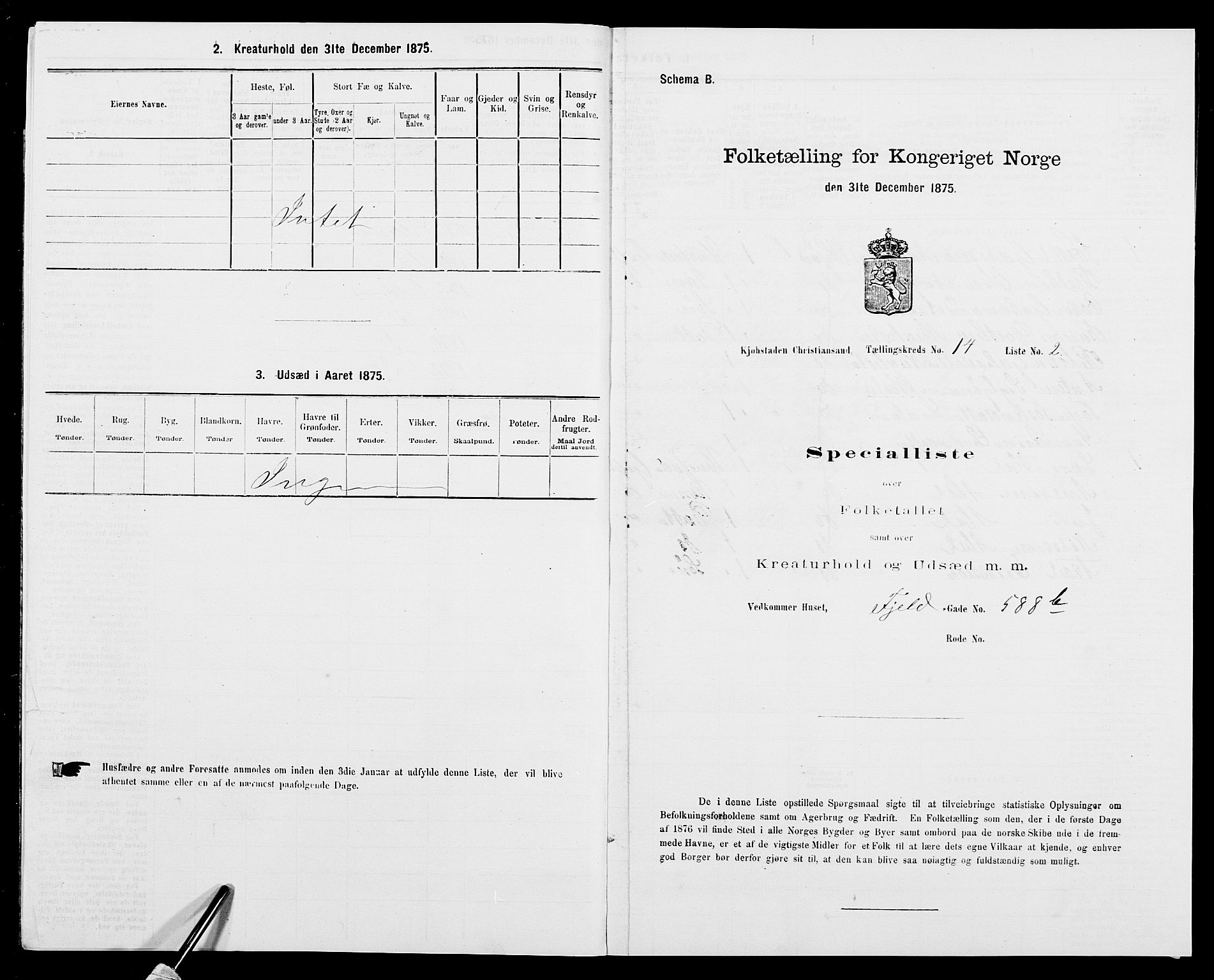 SAK, 1875 census for 1001P Kristiansand, 1875, p. 2178