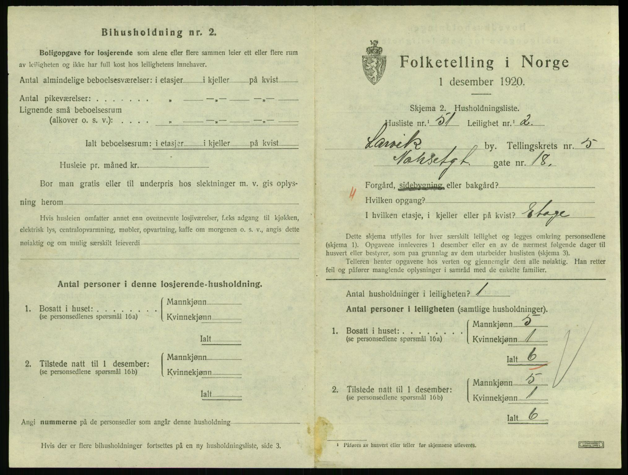 SAKO, 1920 census for Larvik, 1920, p. 5052