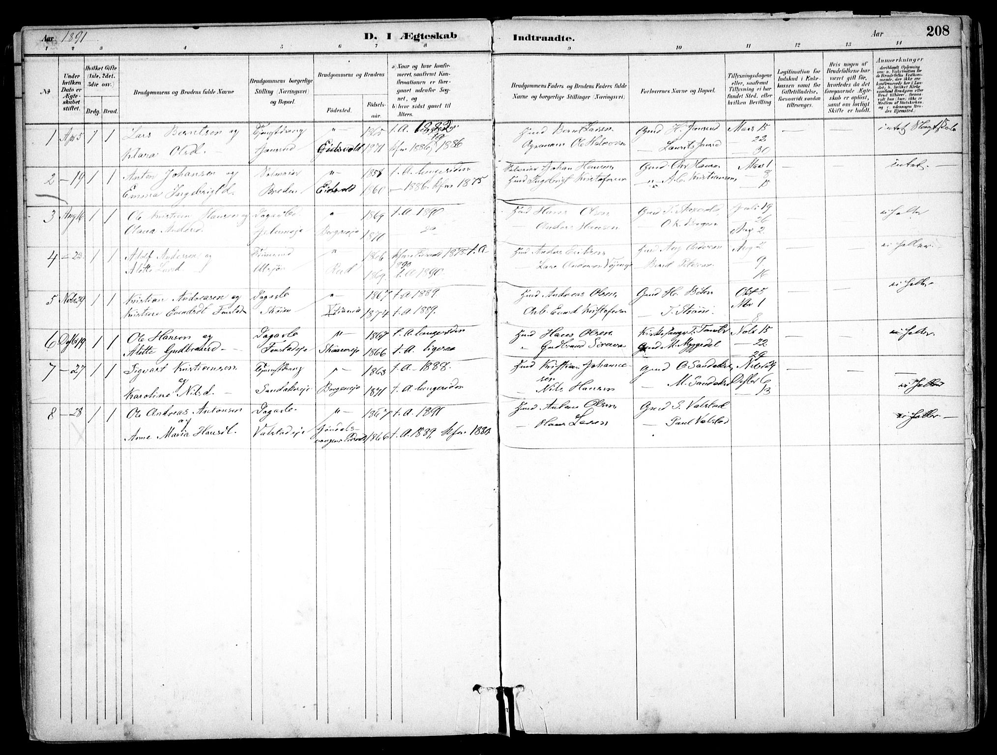 Nes prestekontor Kirkebøker, AV/SAO-A-10410/F/Fb/L0002: Parish register (official) no. II 2, 1883-1918, p. 208