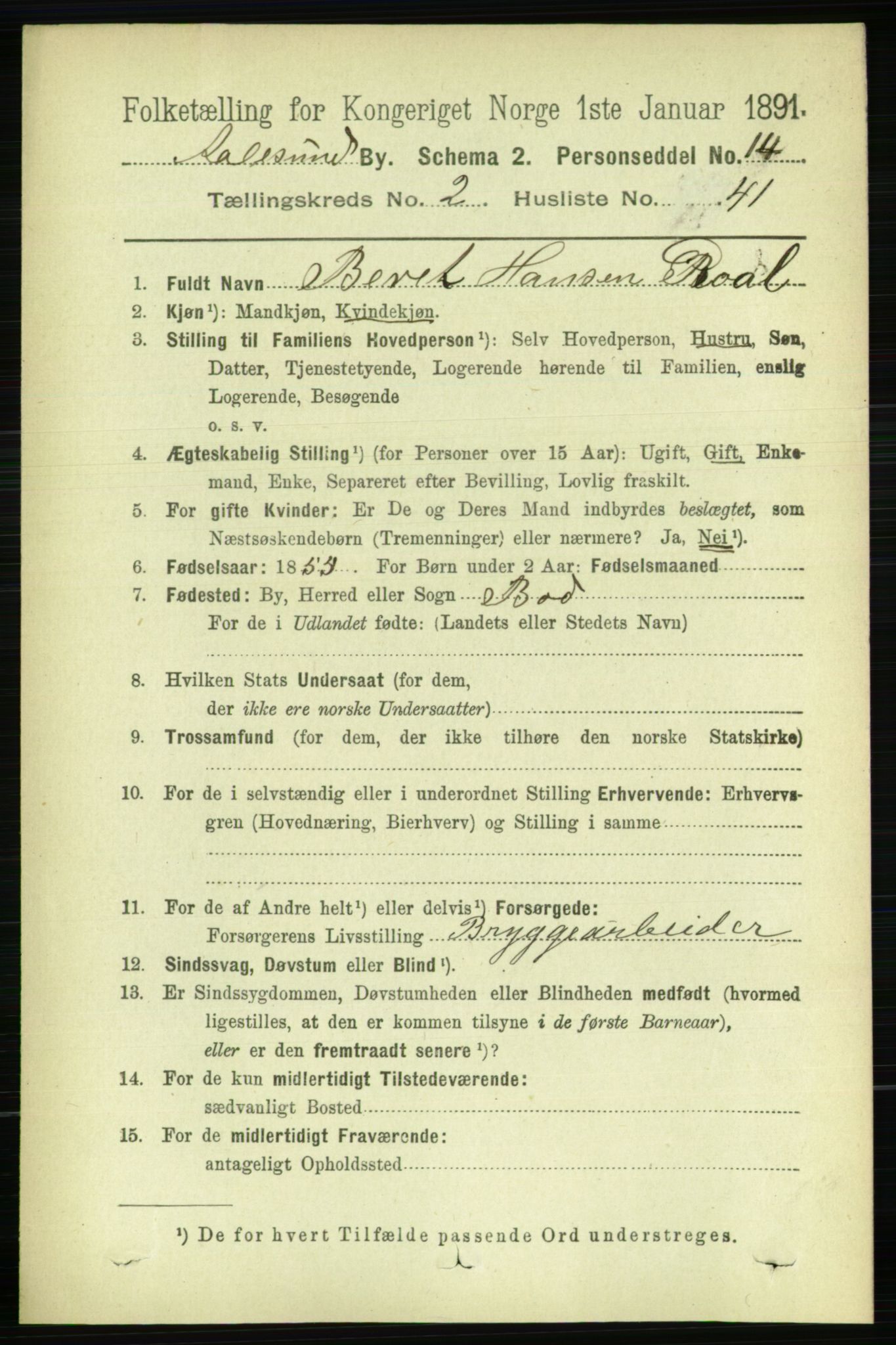 RA, 1891 census for 1501 Ålesund, 1891, p. 2262