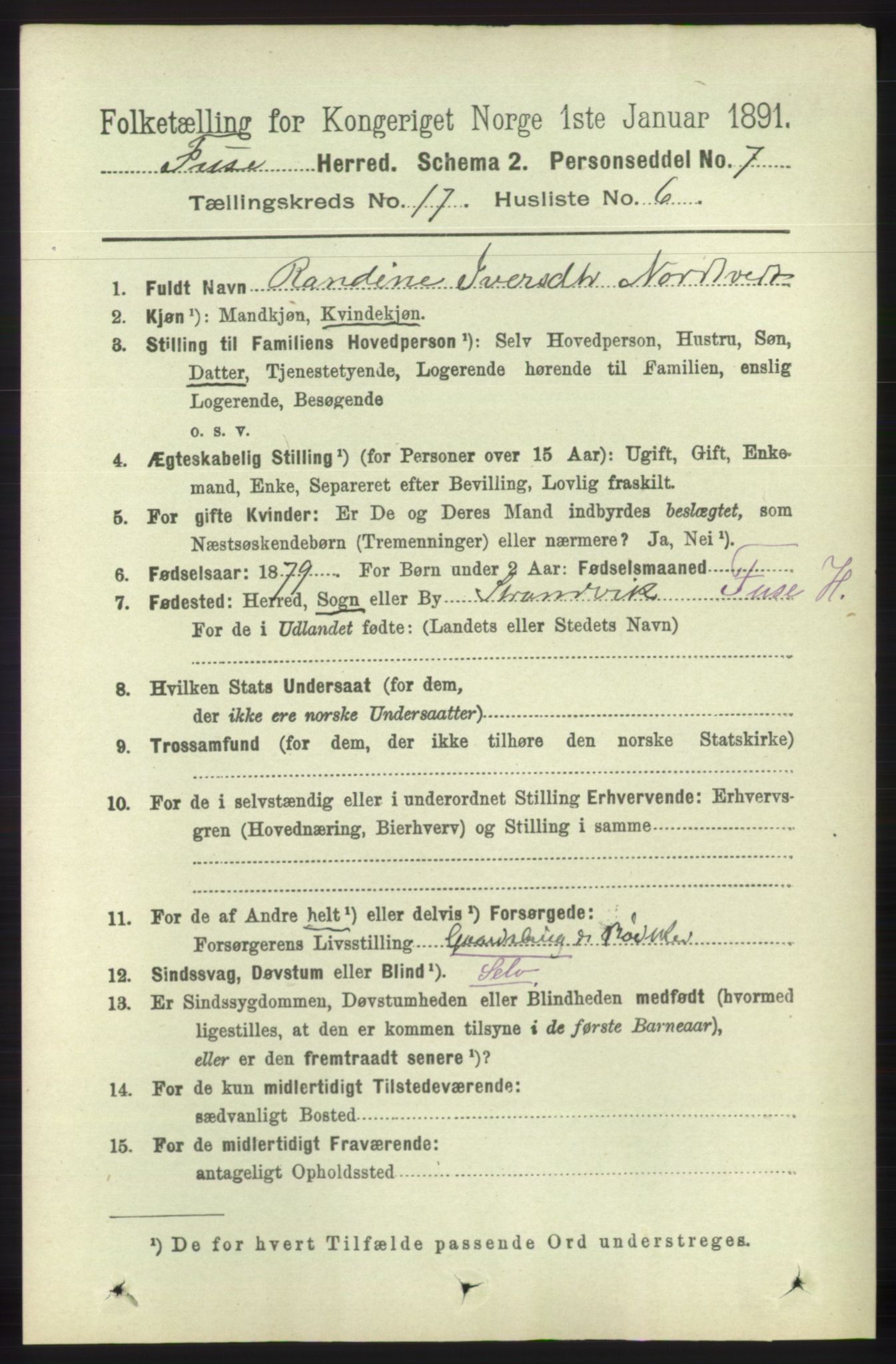 RA, 1891 census for 1241 Fusa, 1891, p. 3844