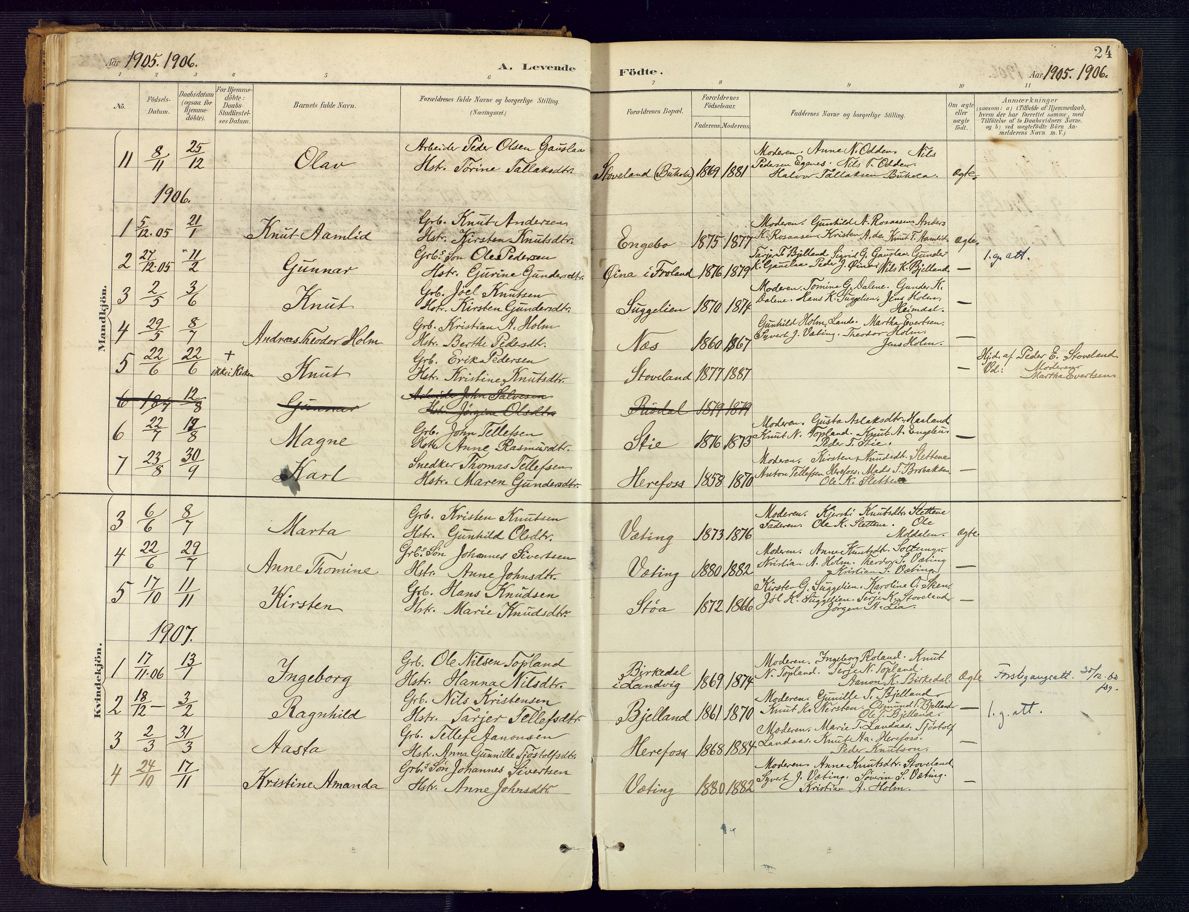 Herefoss sokneprestkontor, AV/SAK-1111-0019/F/Fa/Faa/L0003: Parish register (official) no. A 3, 1887-1930, p. 24